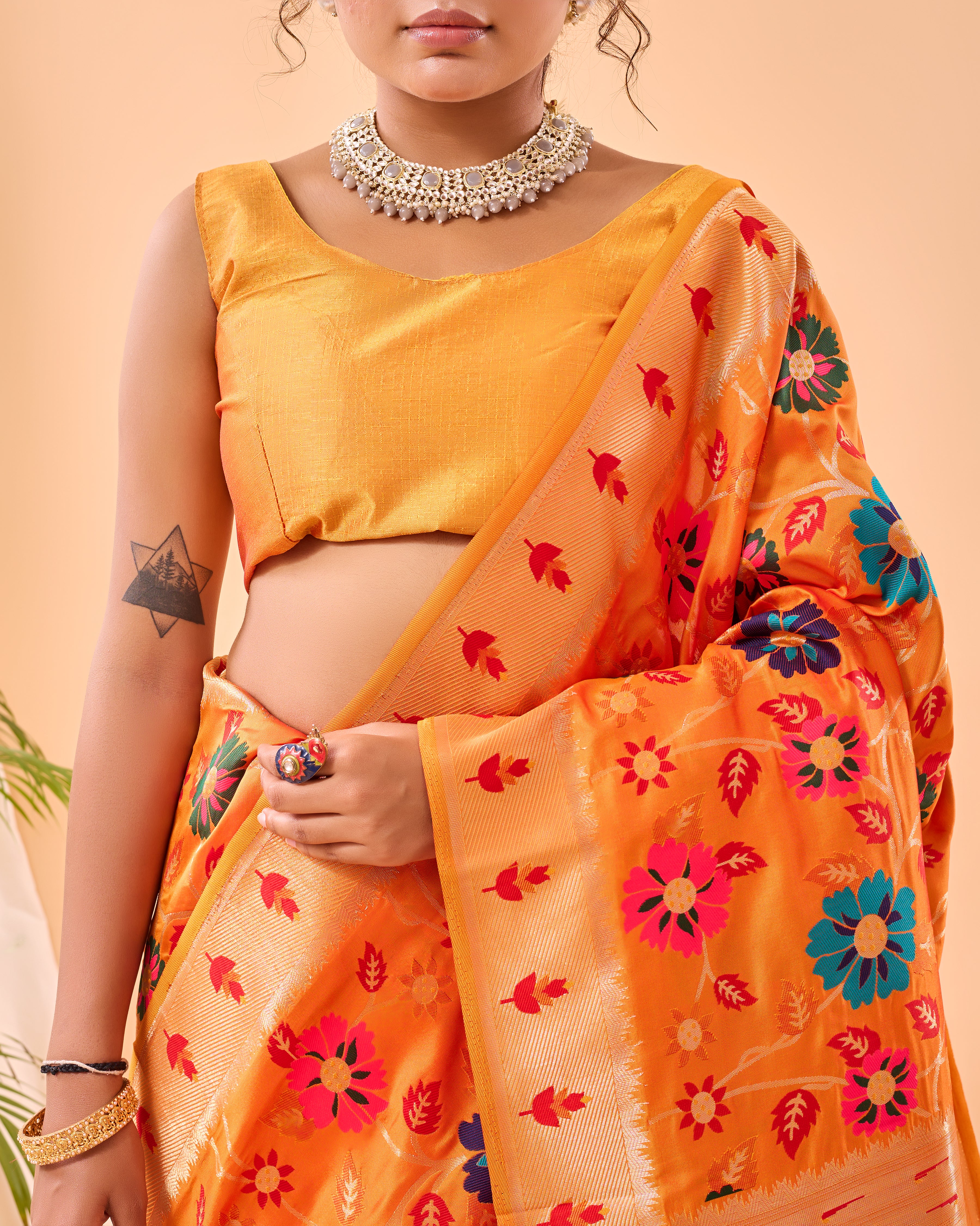 YELLOW Pure paithani silk  SAREE