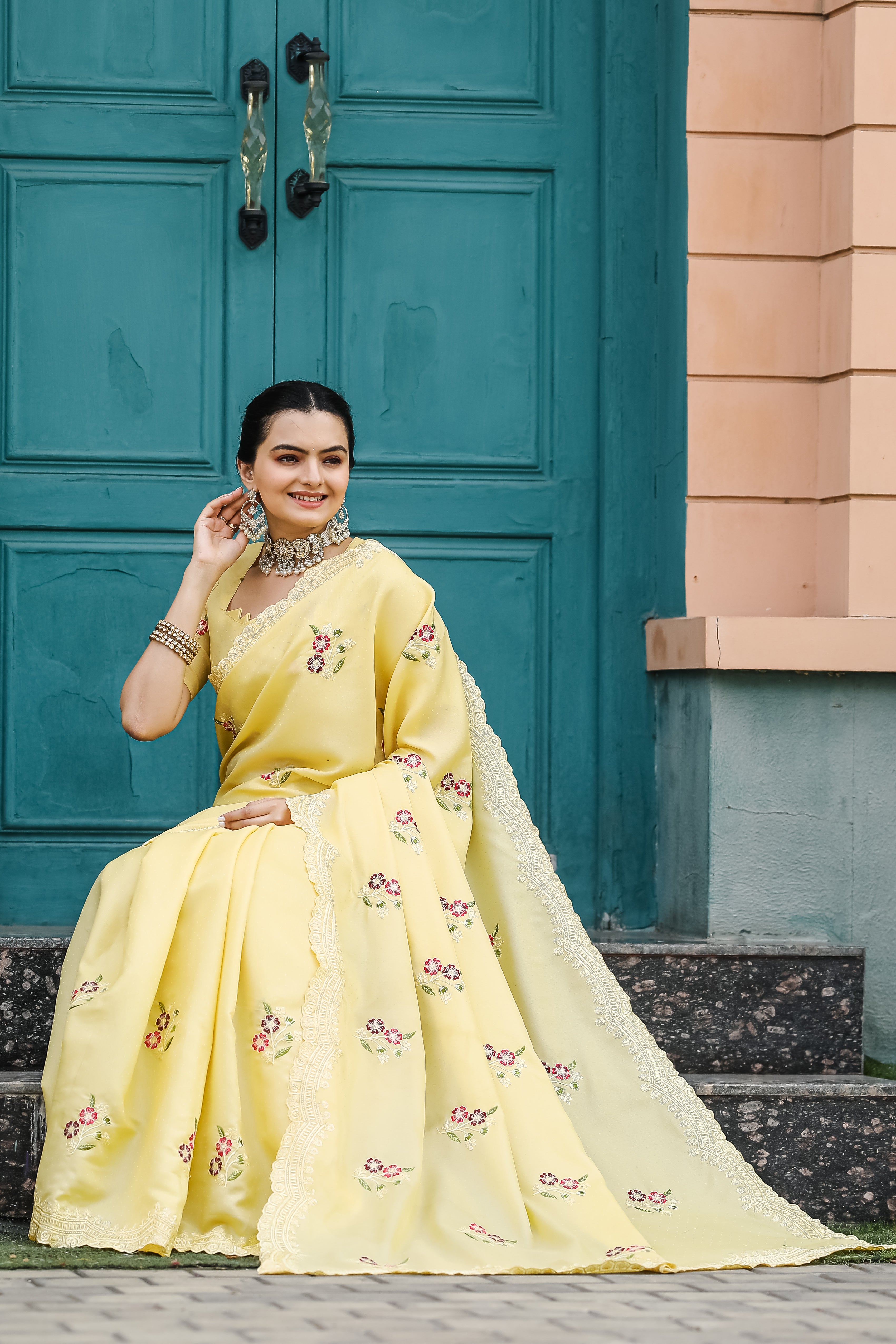 YELLOW Tussar Cotton  Saree