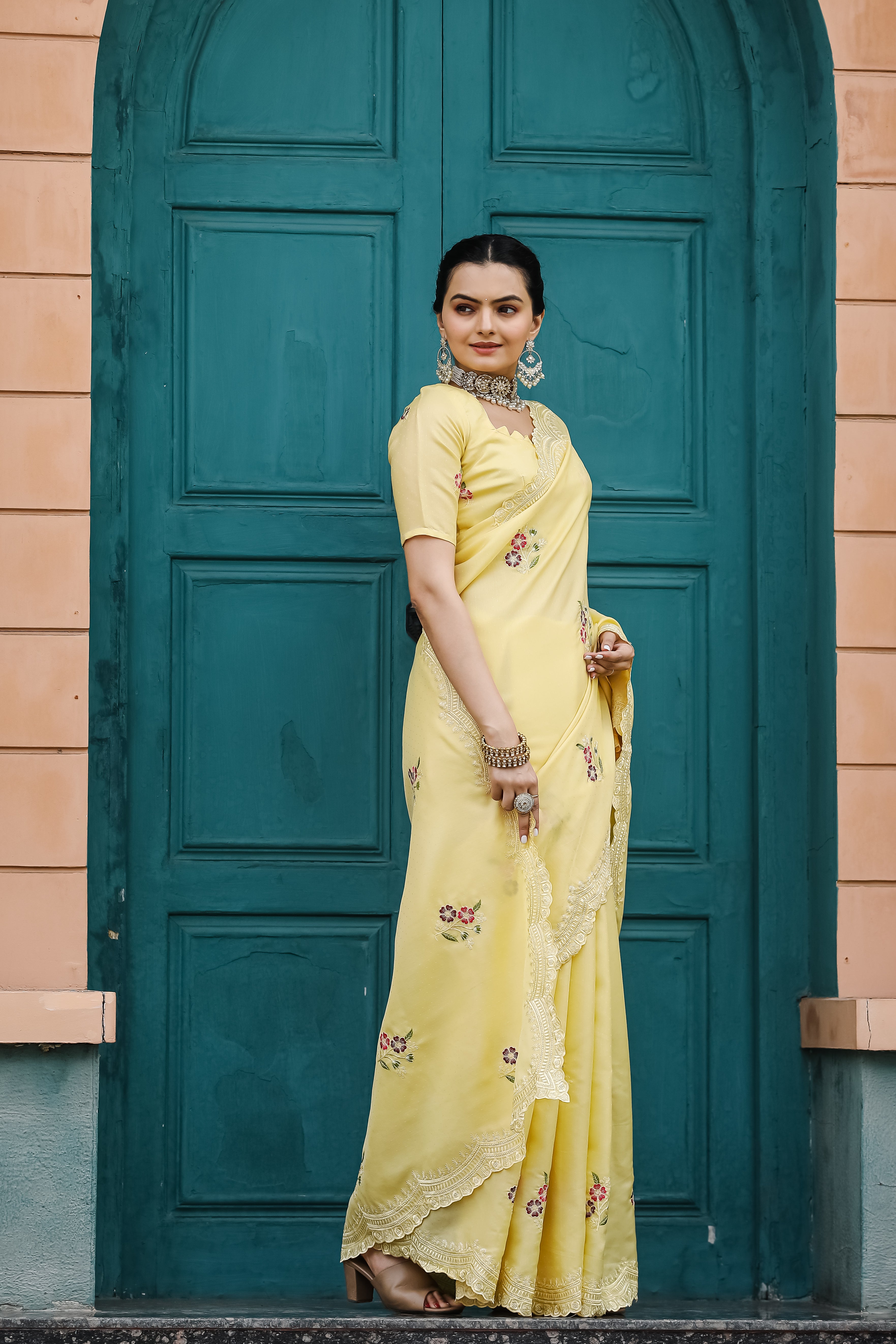 YELLOW Tussar Cotton  Saree