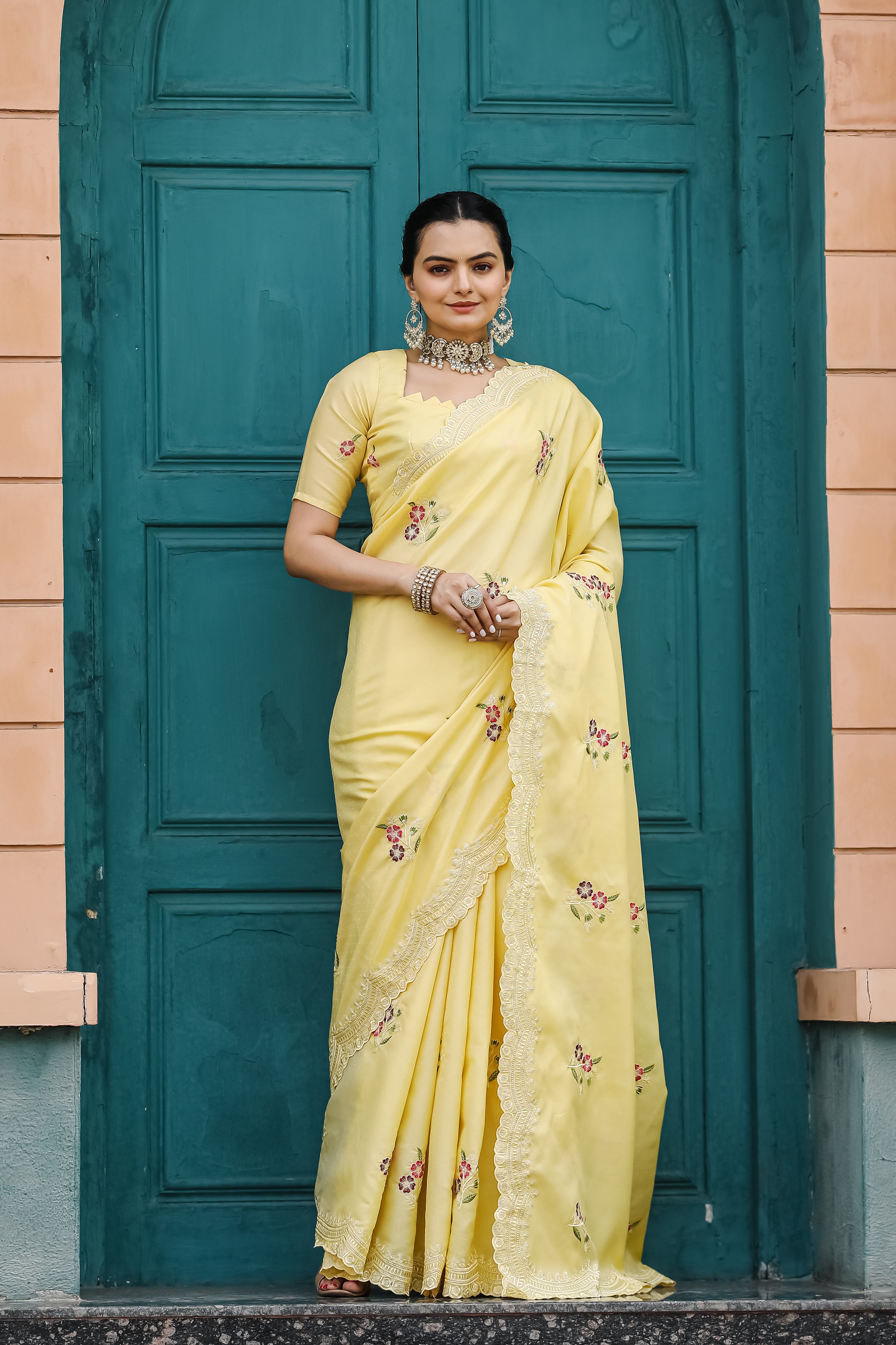 YELLOW Tussar Cotton  Saree