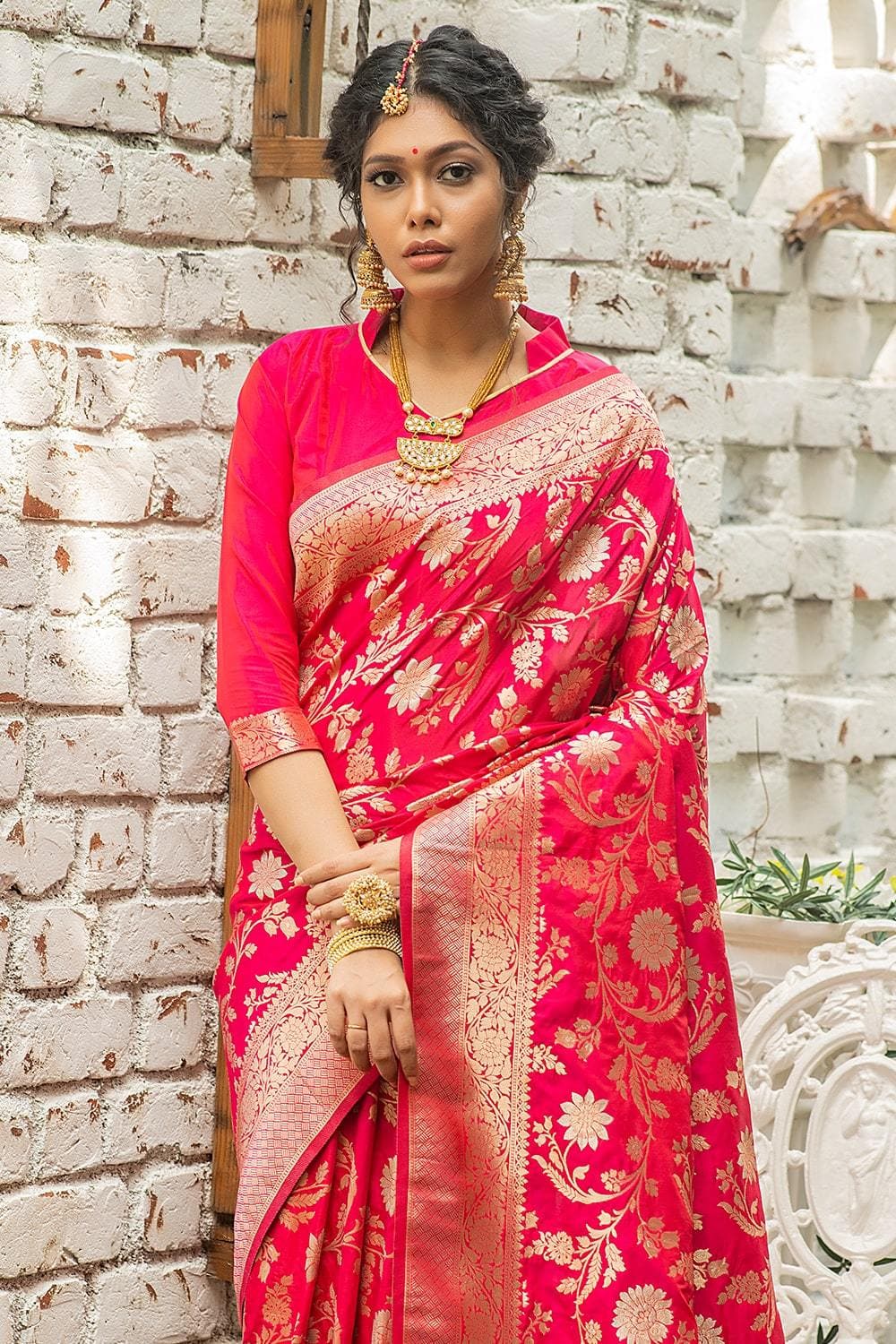 Magenta Pink Banarasi Saree