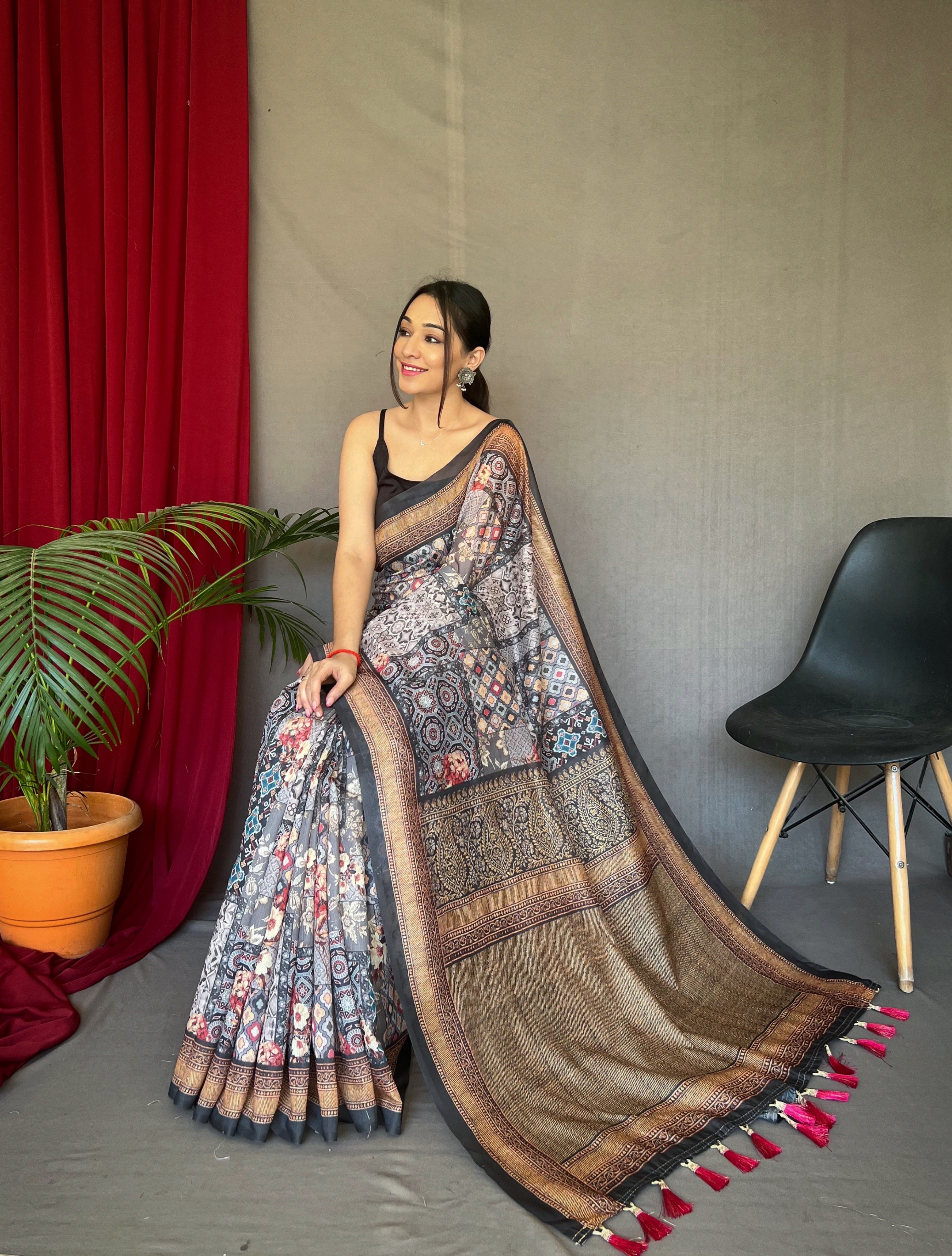 GREY Cotton SAREE