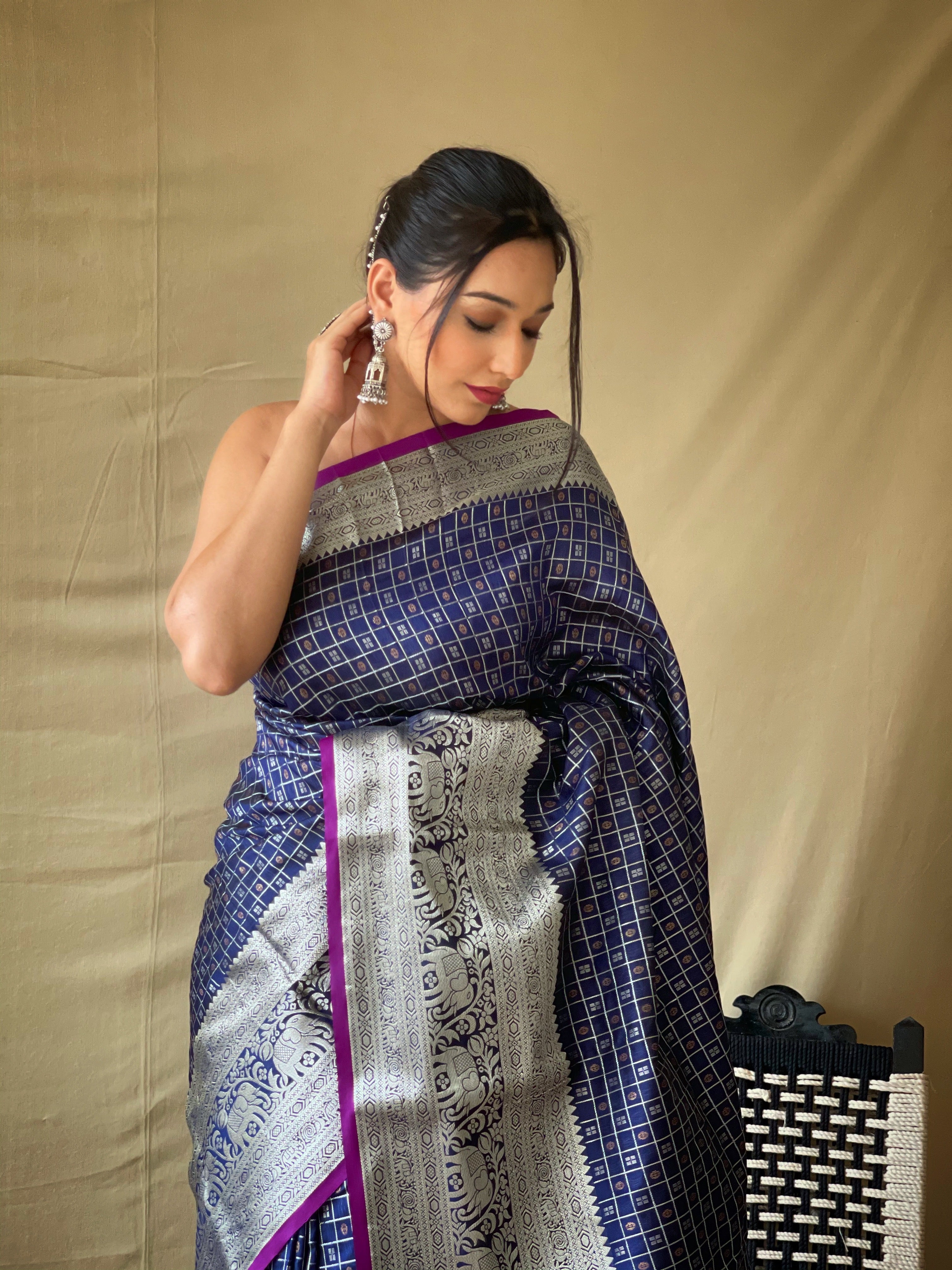 NAVY BLUE Soft litchi silkSAREE