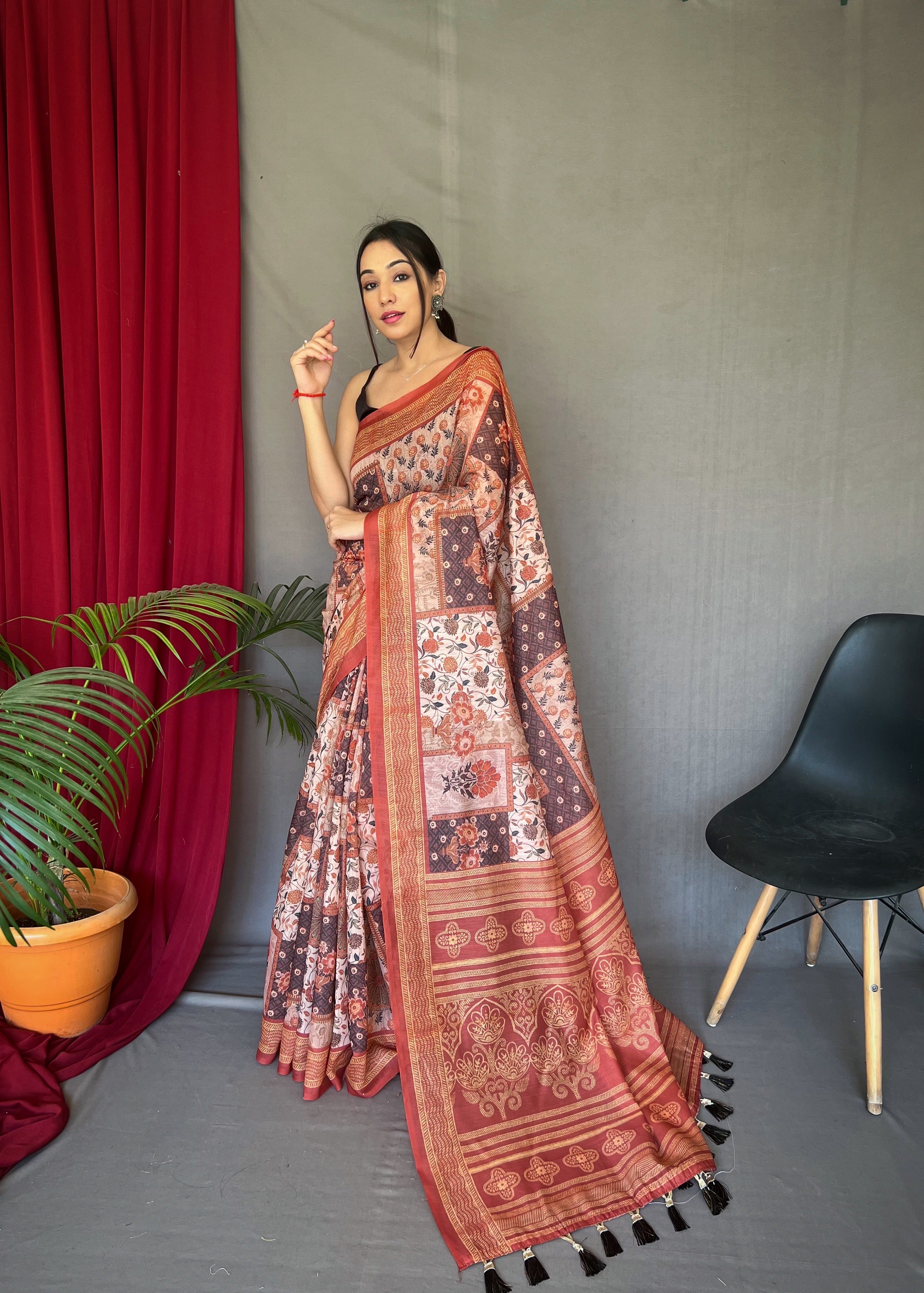 PEACH CHAKRA Cotton SAREE