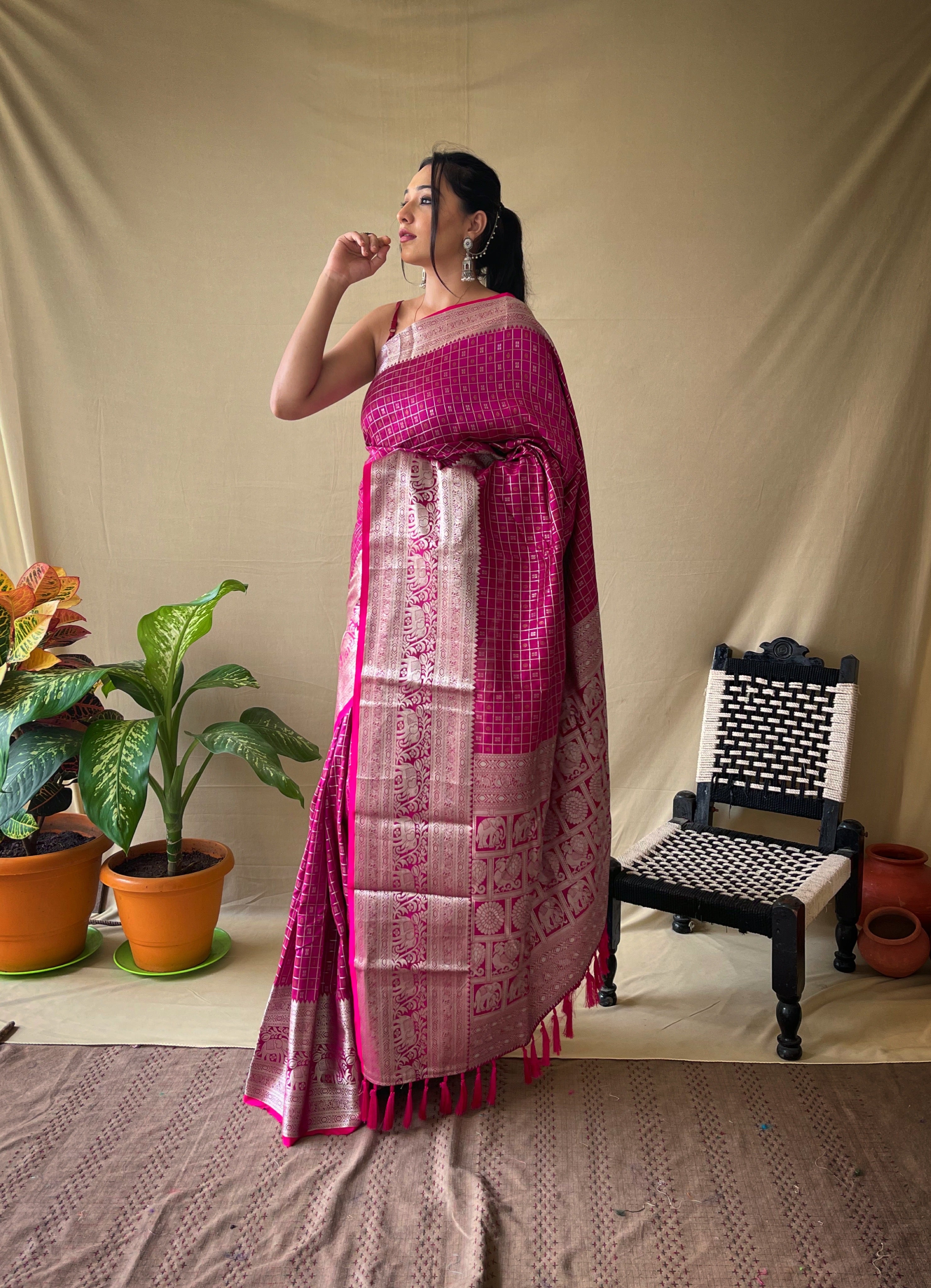 PINK Soft litchi silkSAREE