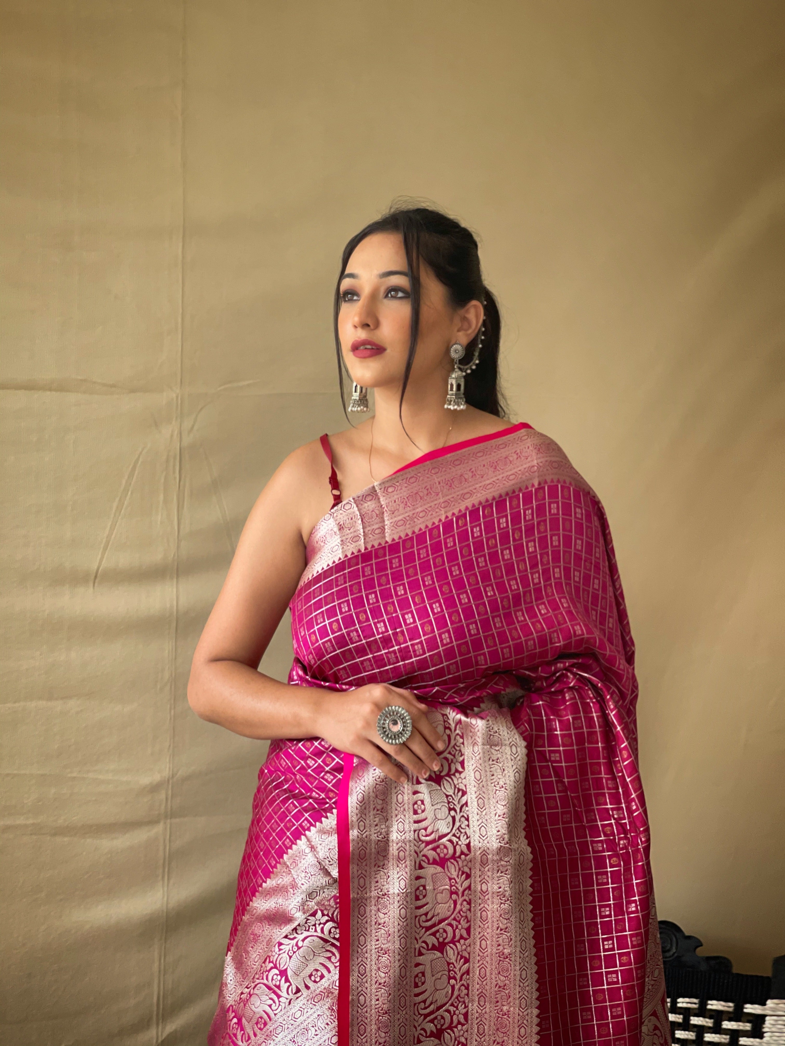 PINK Soft litchi silkSAREE