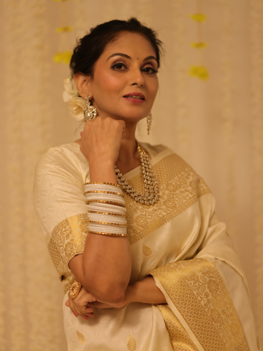 TULIKA TANDON in Frost White Kanjivaram Saree