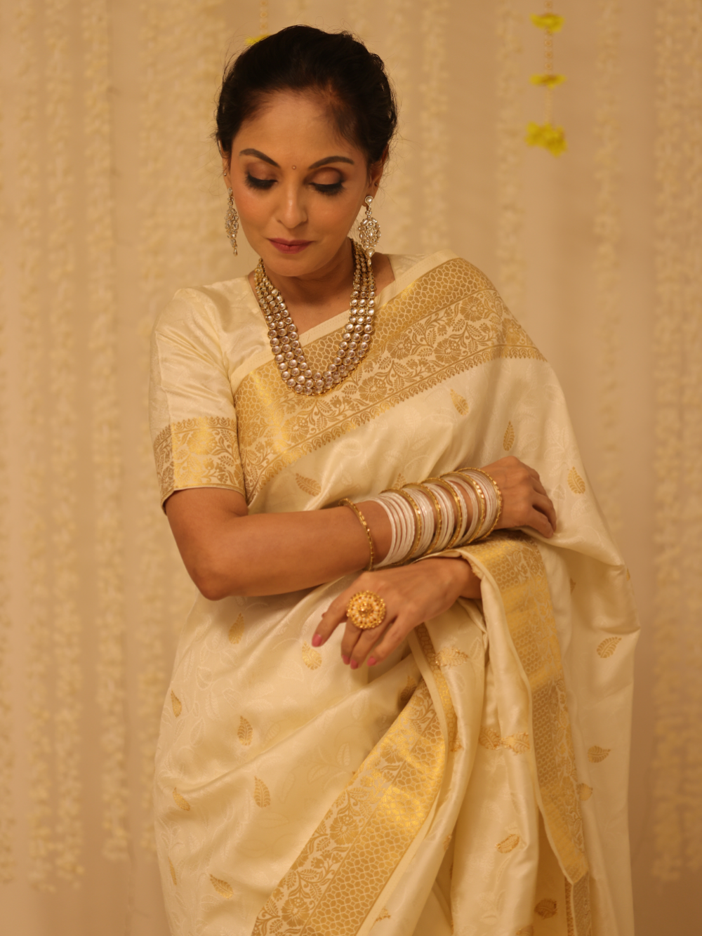 TULIKA TANDON in Frost White Kanjivaram Saree