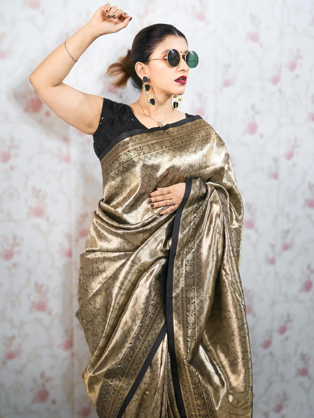 Dr Bhagya Shree Shinde in Black Silk Saree With Blouse Piece