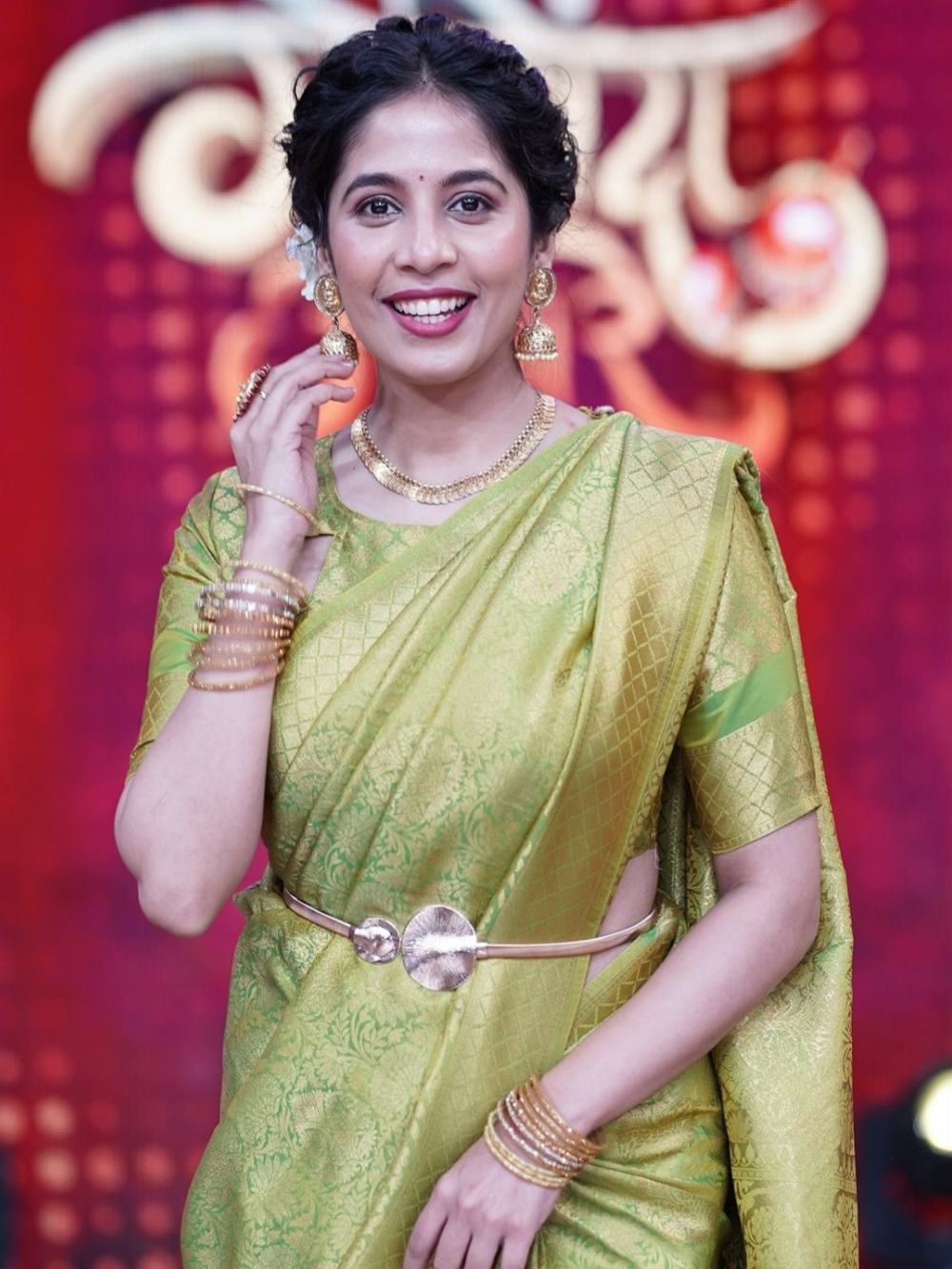 Sanika Kashikar in Olive Green Kanjivaram Saree