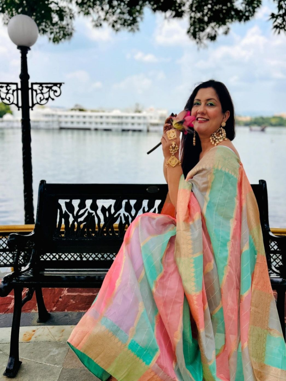 RITI VERMA in Blue And Pink Organza Saree