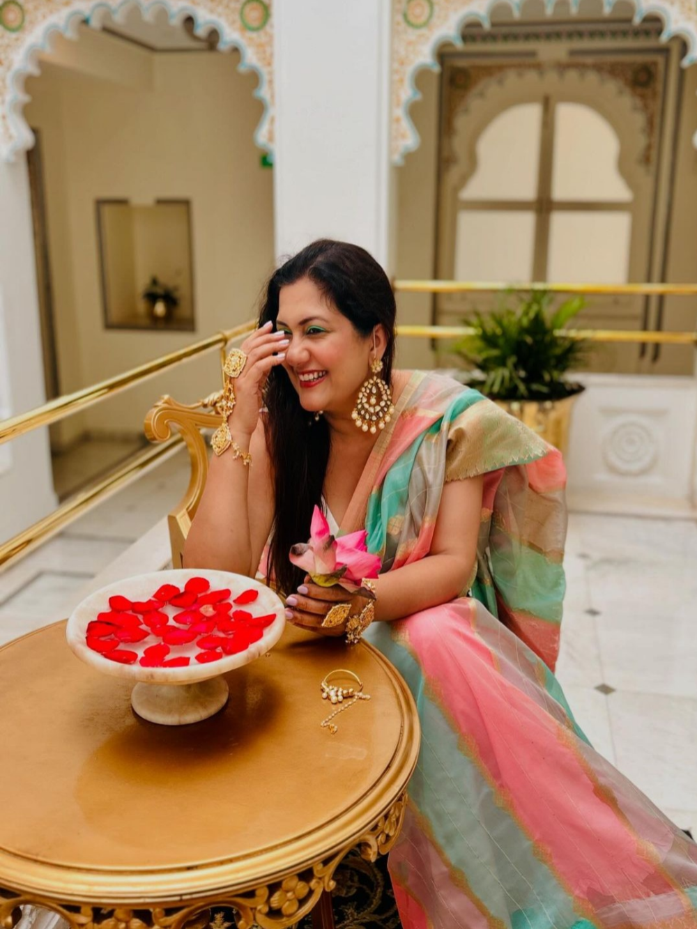 RITI VERMA in Blue And Pink Organza Saree