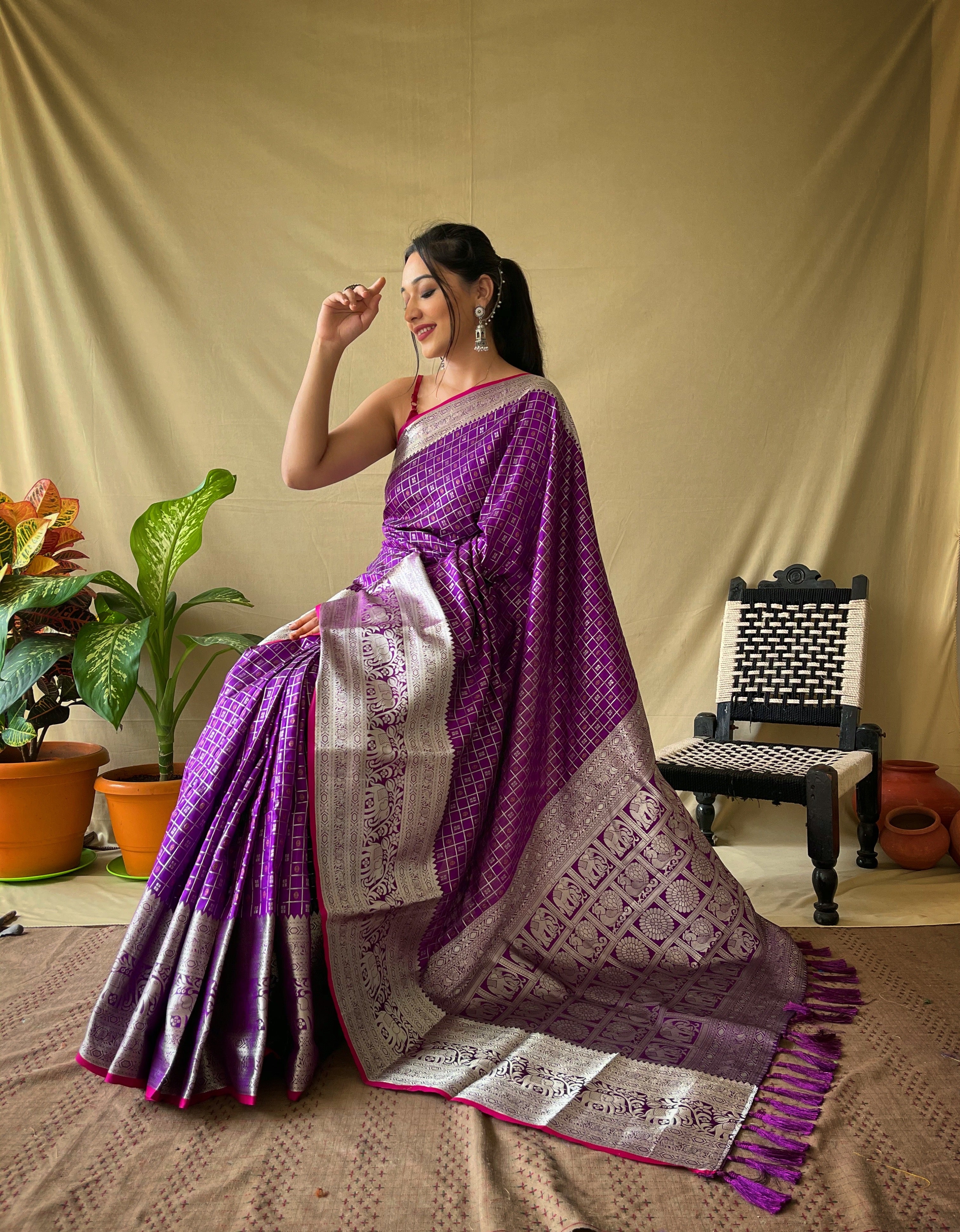 PURPLE Soft litchi silkSAREE