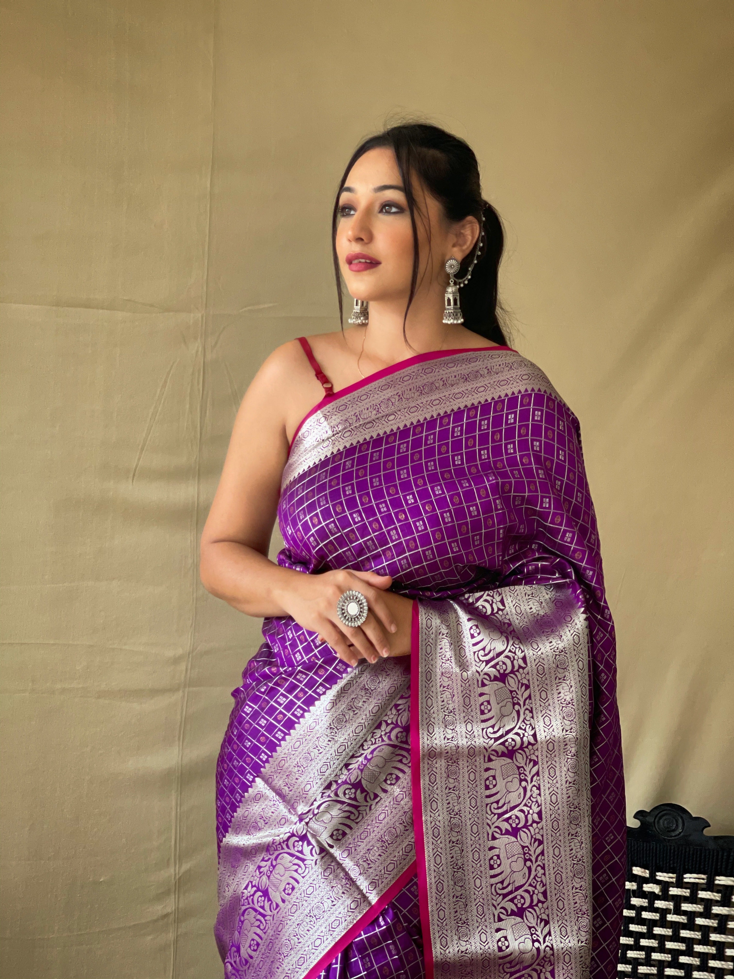 PURPLE Soft litchi silkSAREE