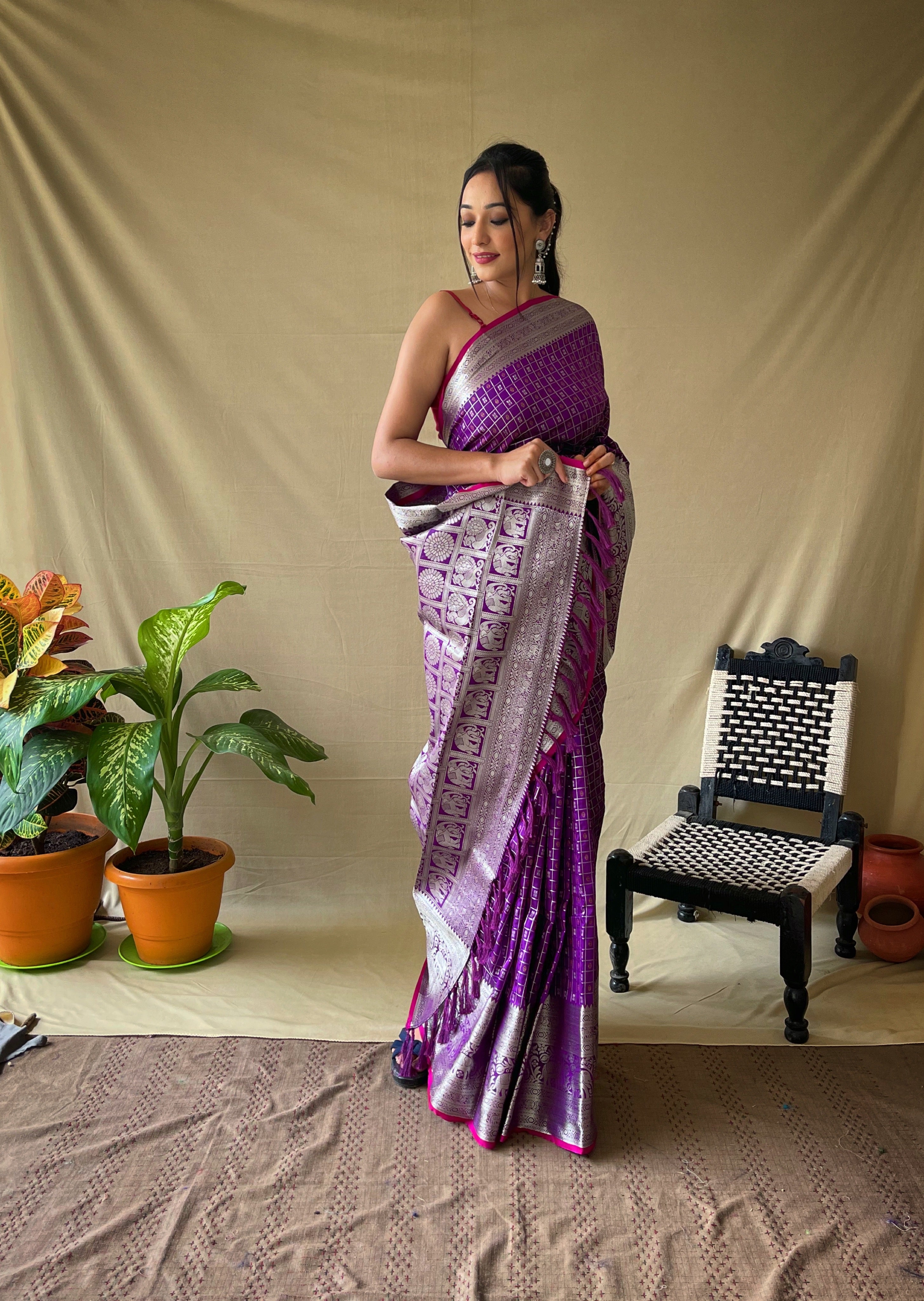 PURPLE Soft litchi silkSAREE