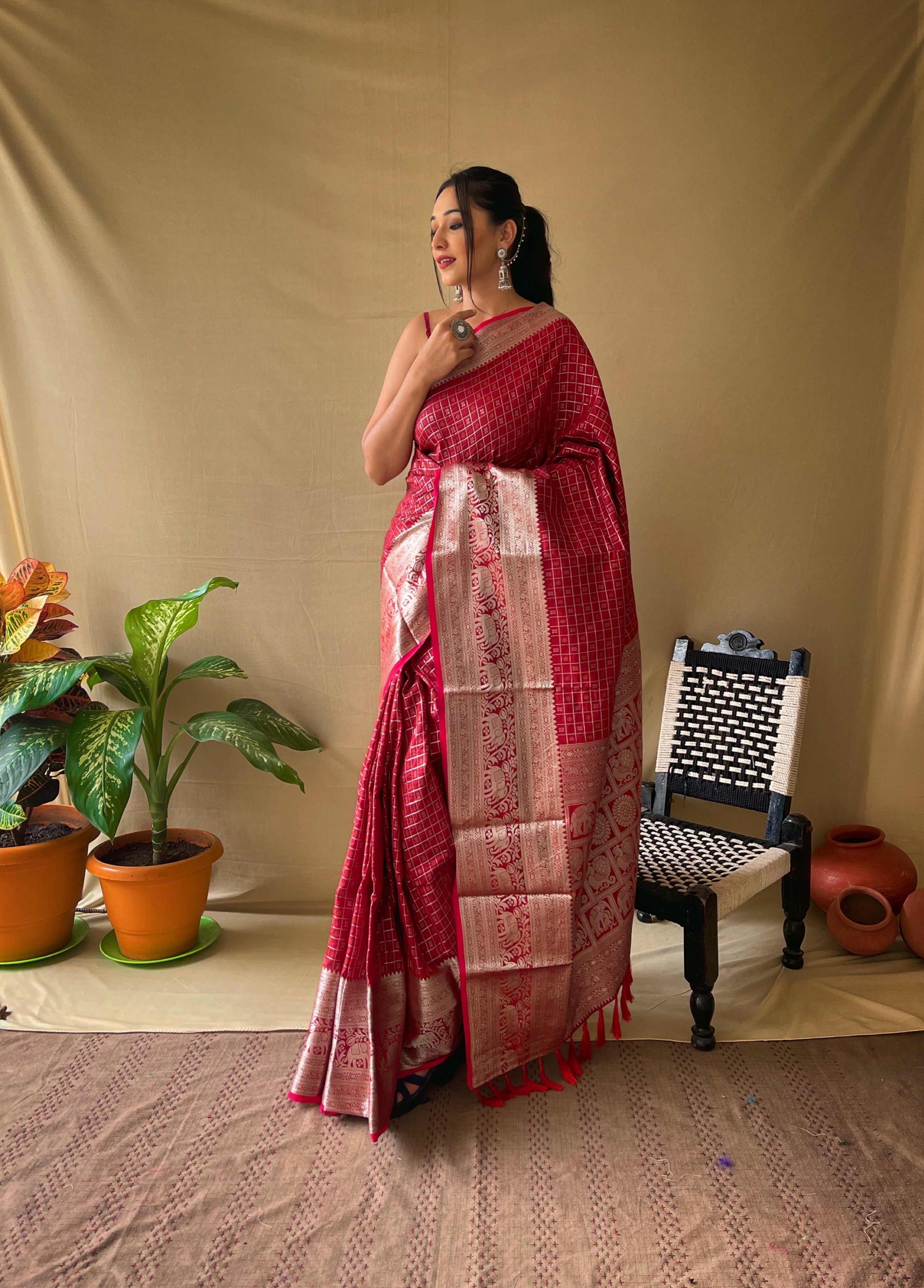 RED Soft litchi silkSAREE