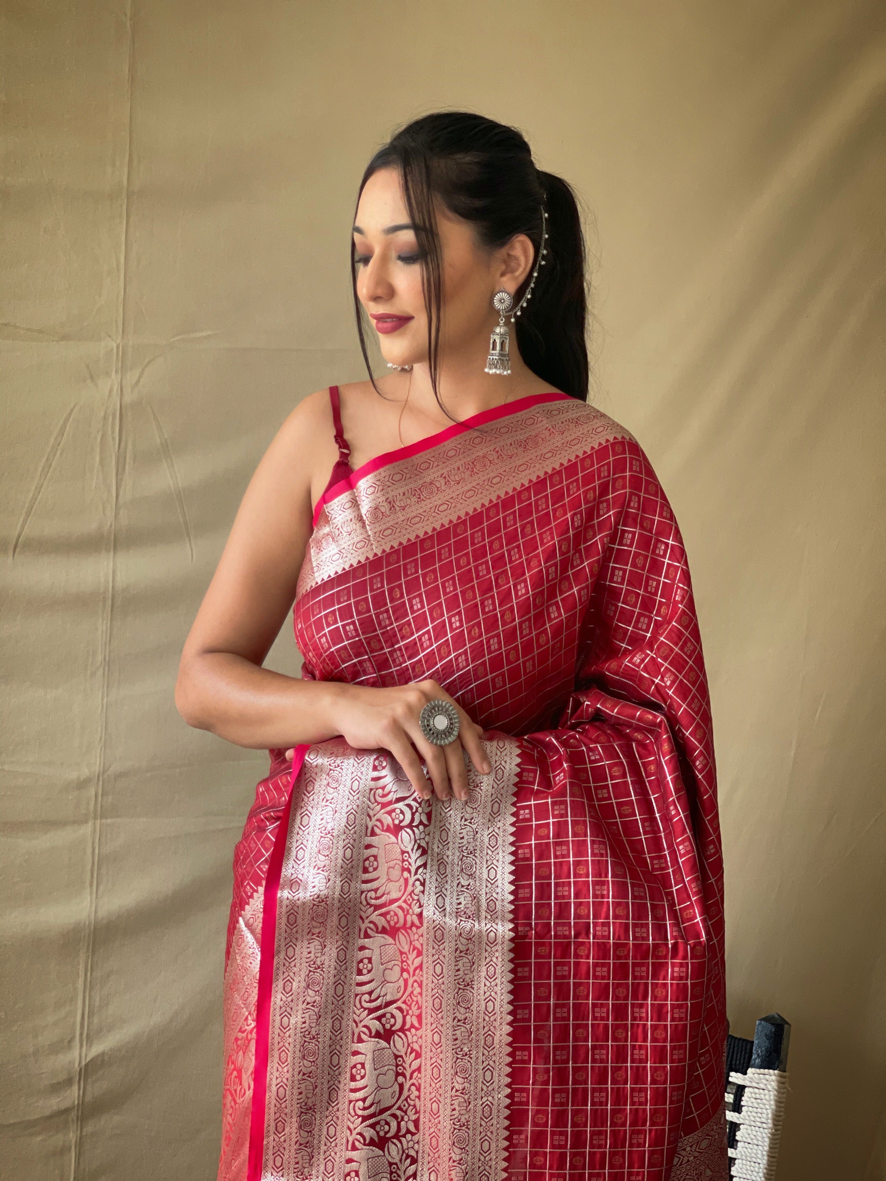 RED Soft litchi silkSAREE