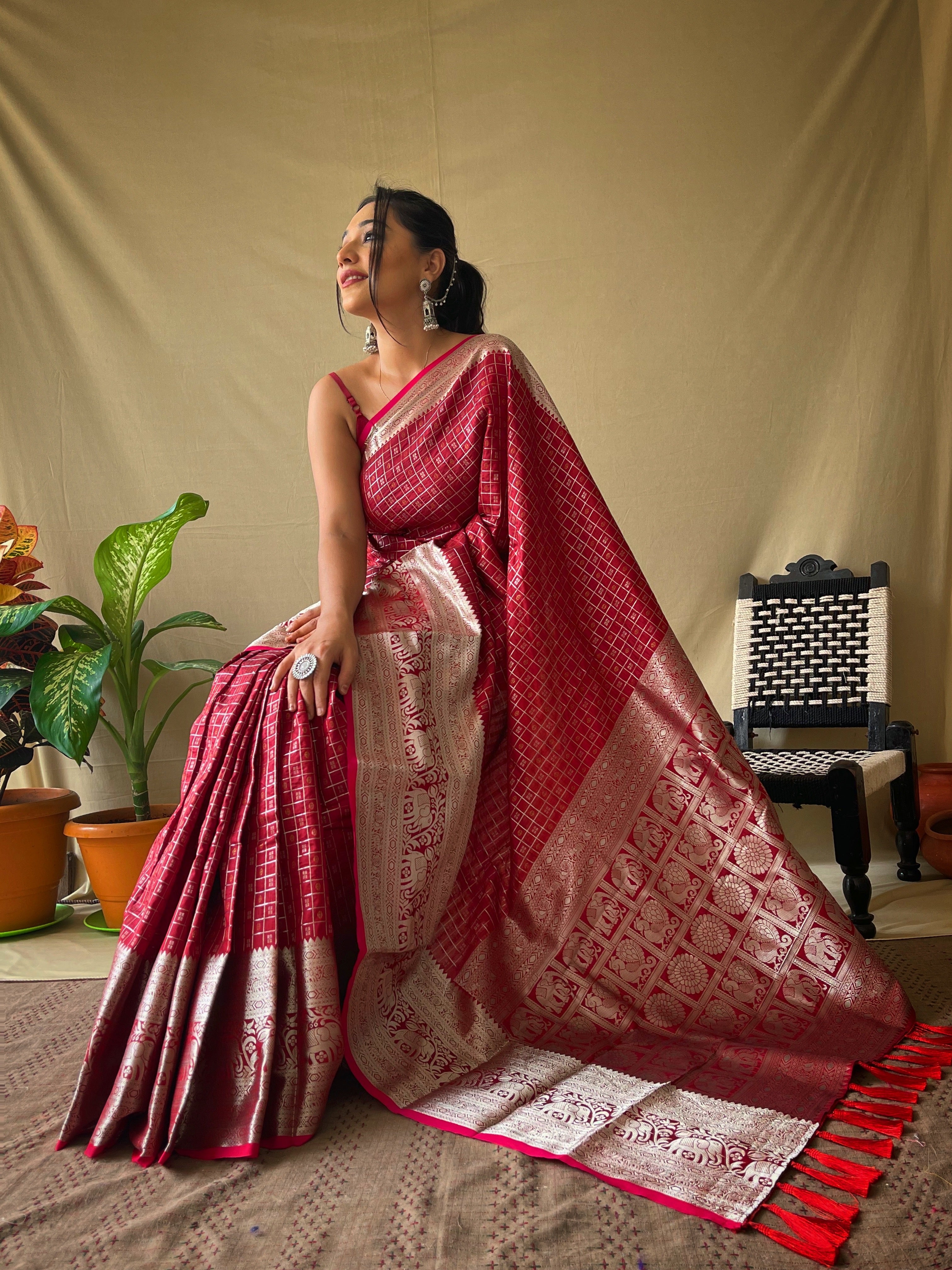 RED Soft litchi silkSAREE