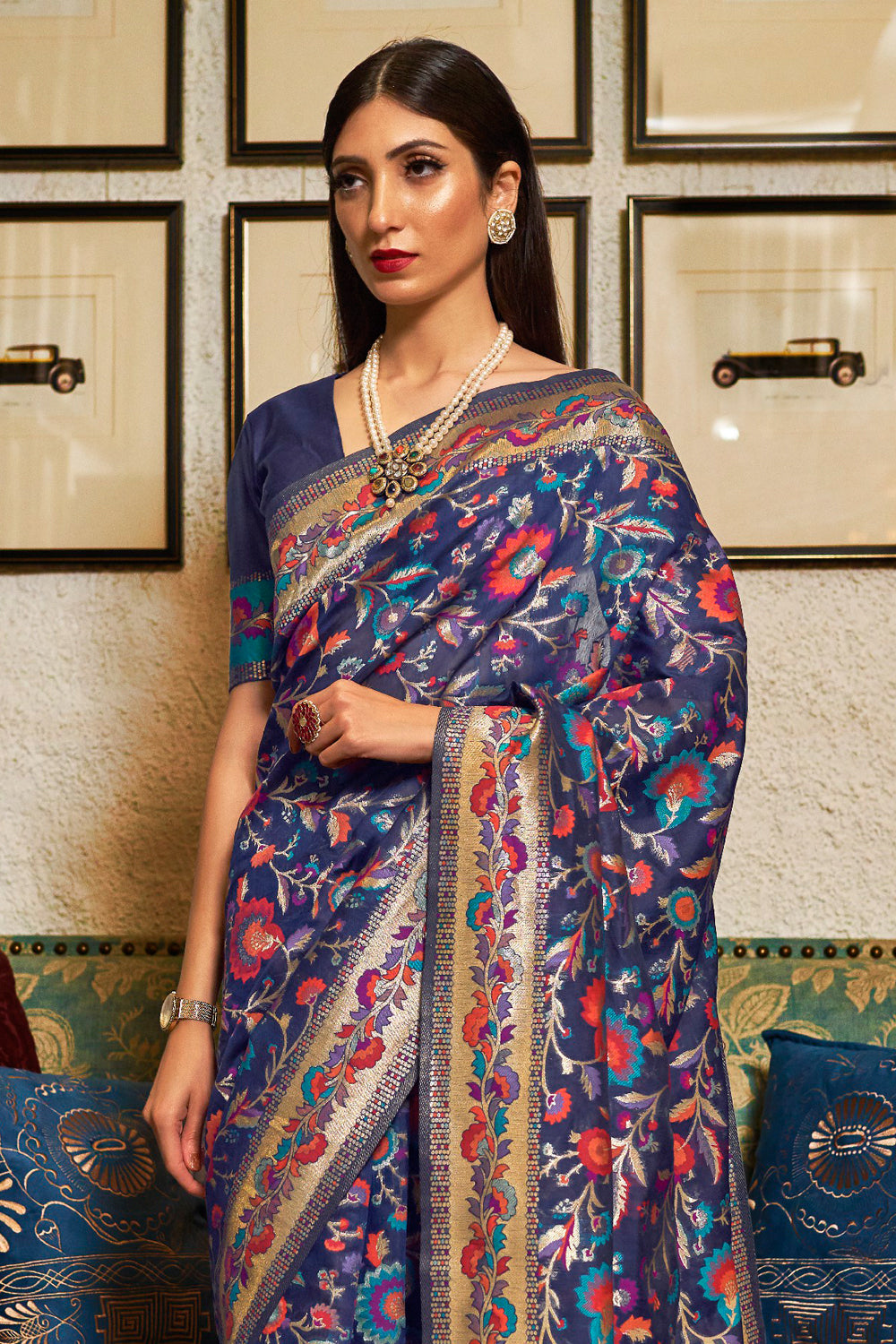 Buy Firozi Silk Saree With Blouse Piece Nitaraa