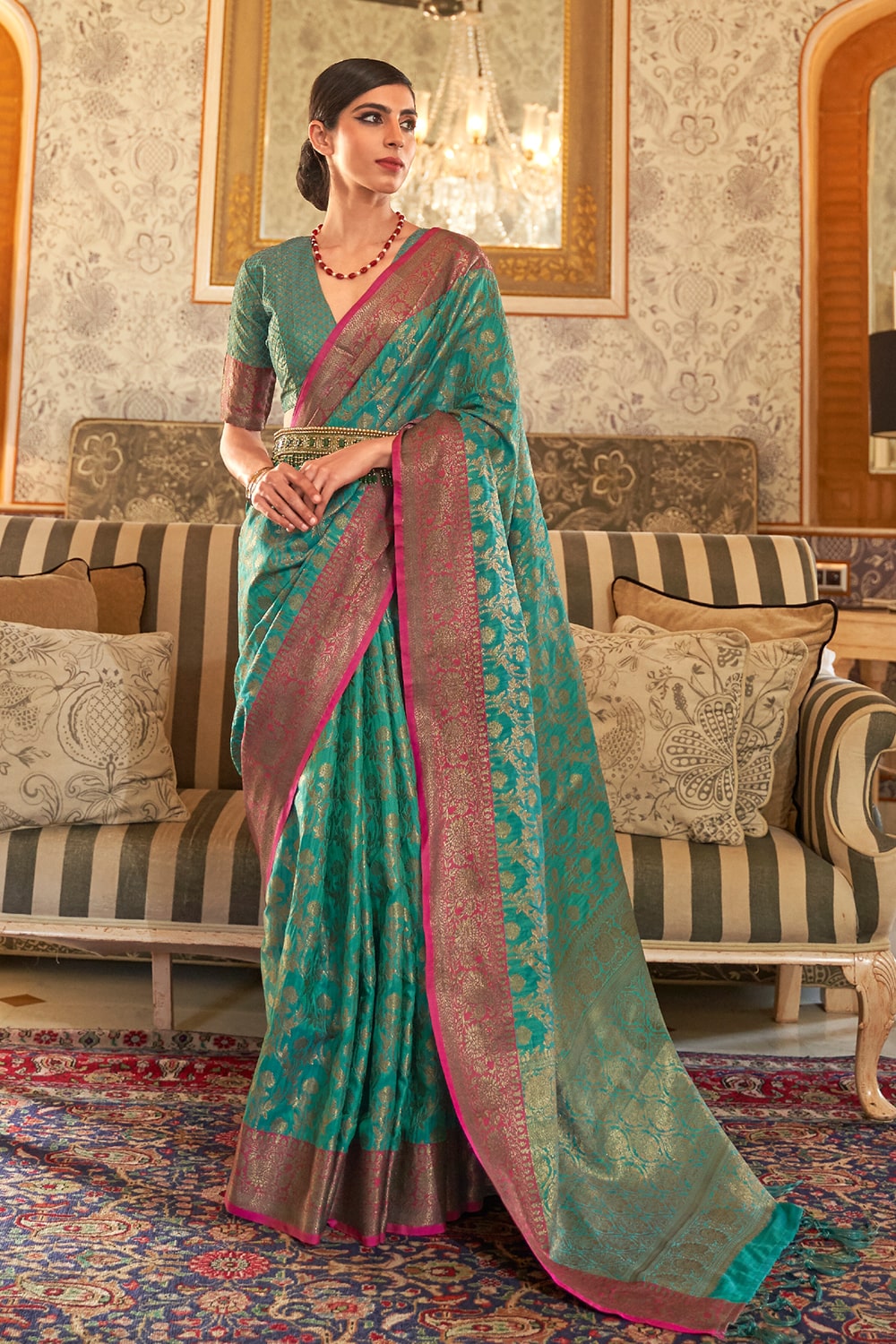 Buy Pink Silk Blend Saree Nitaraa