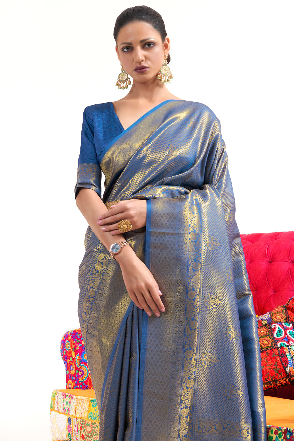 Buy Cream Silk Blend Saree Nitaraa