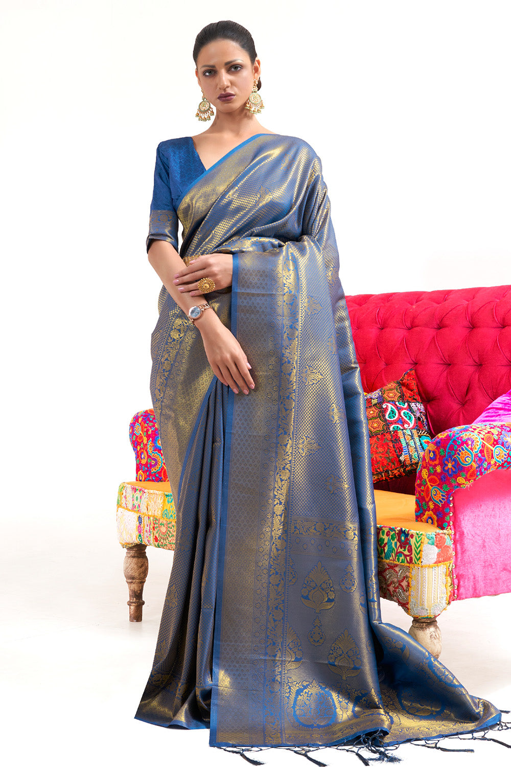 Buy Grey Silk Blend Saree Nitaraa