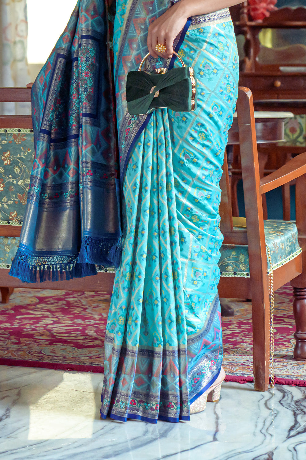 Turquoise Blue Banarasi Silk Saree