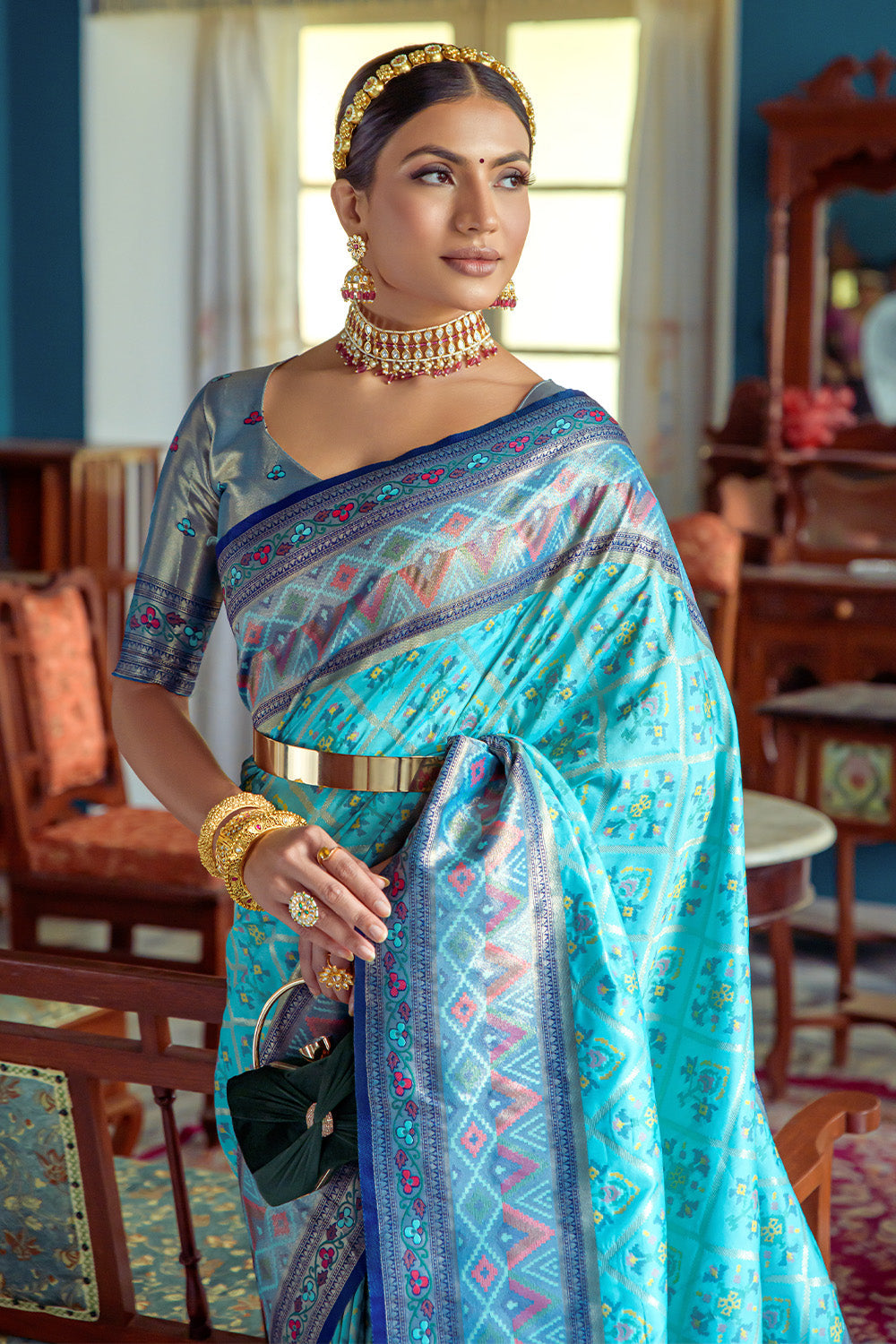 Turquoise Blue Banarasi Silk Saree