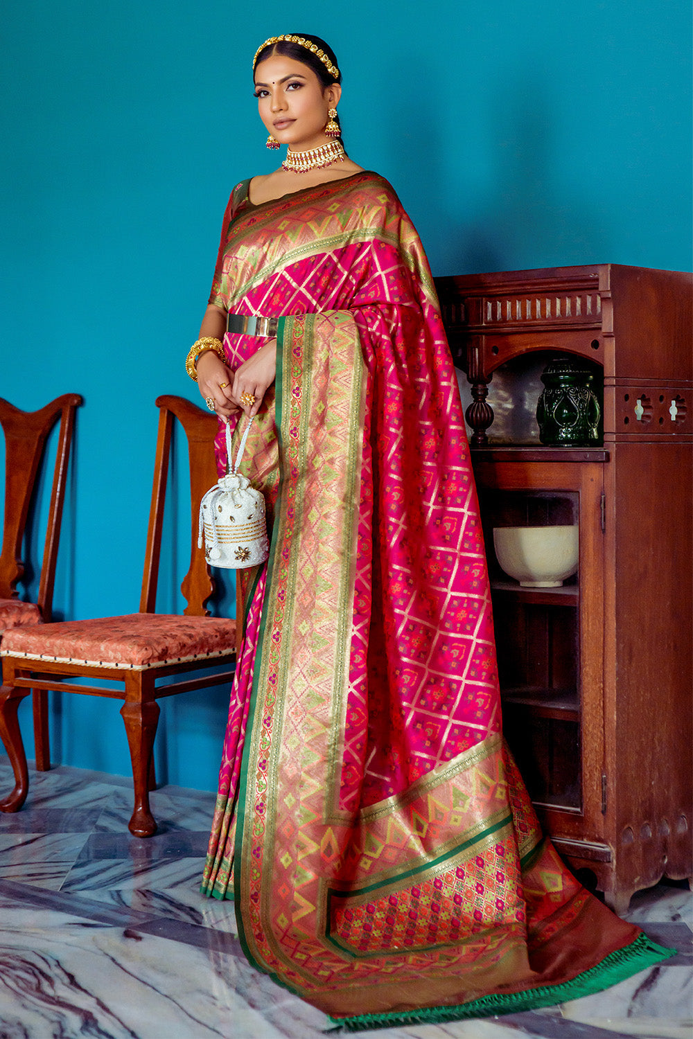 Magenta Banarasi Silk Saree