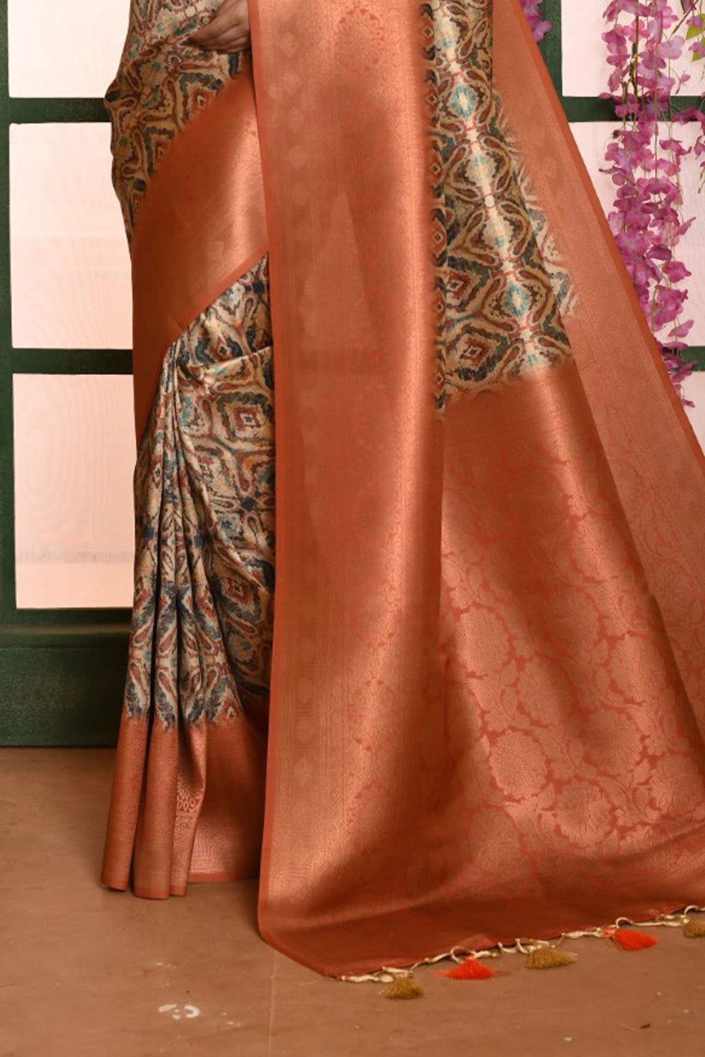 Orange Banarasi Silk Saree