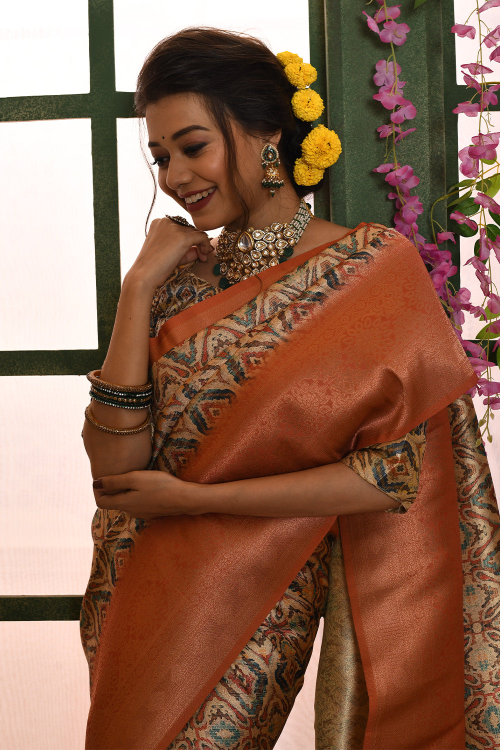 Orange Banarasi Silk Saree