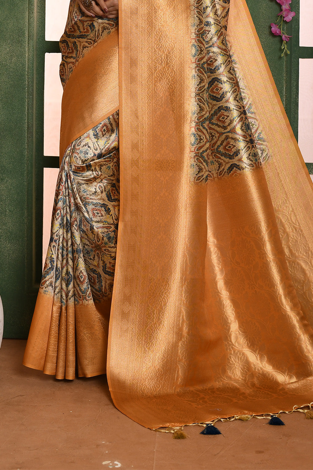 Yellow Banarasi Silk Saree