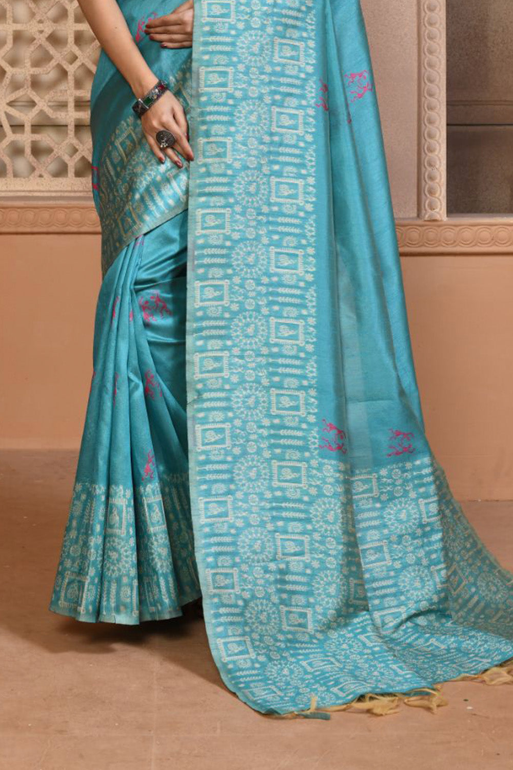 Firozi Blue Raw Silk Saree