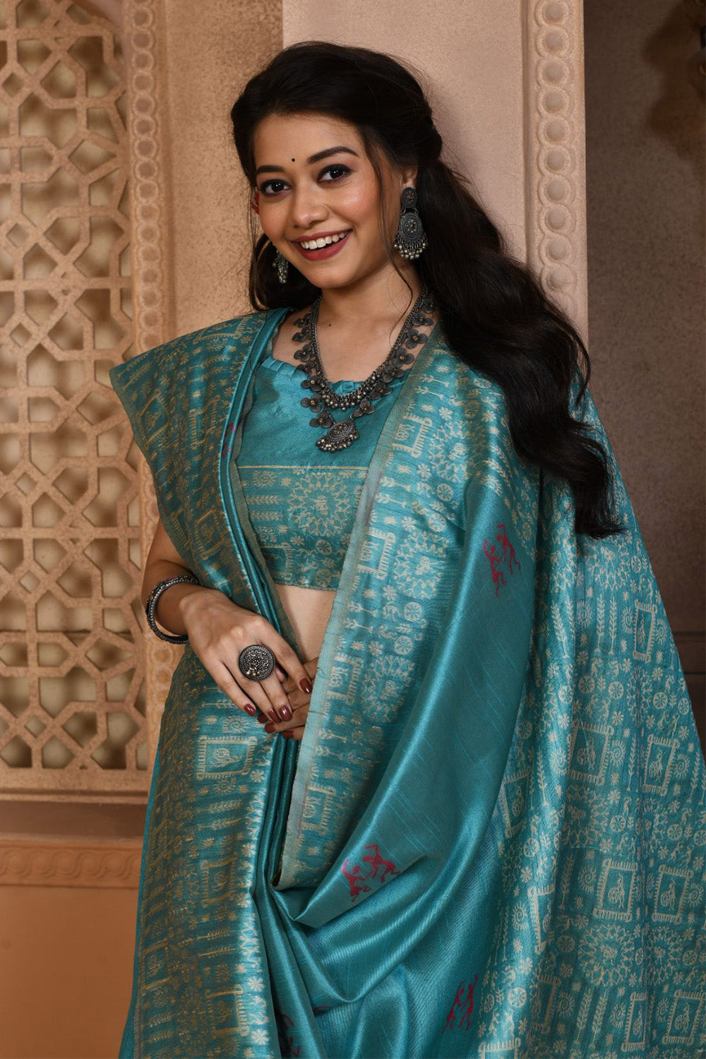 Firozi Blue Raw Silk Saree