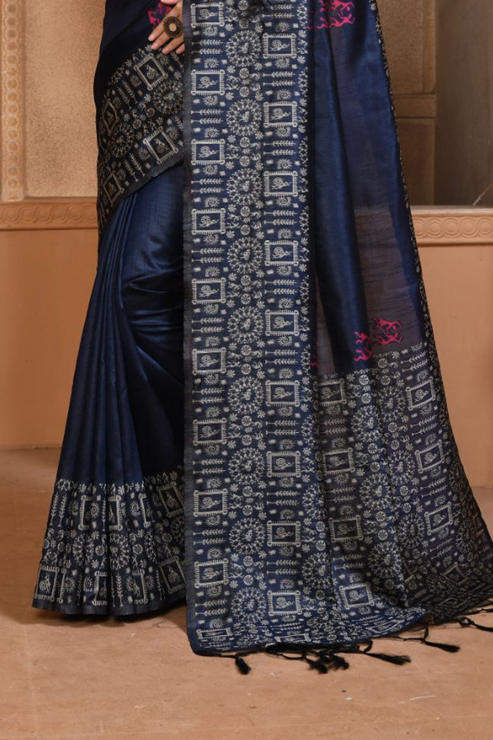 Navy Blue Raw Silk Saree