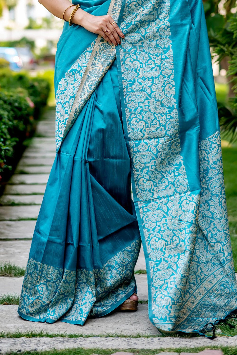 Firozi Blue Raw Silk Saree