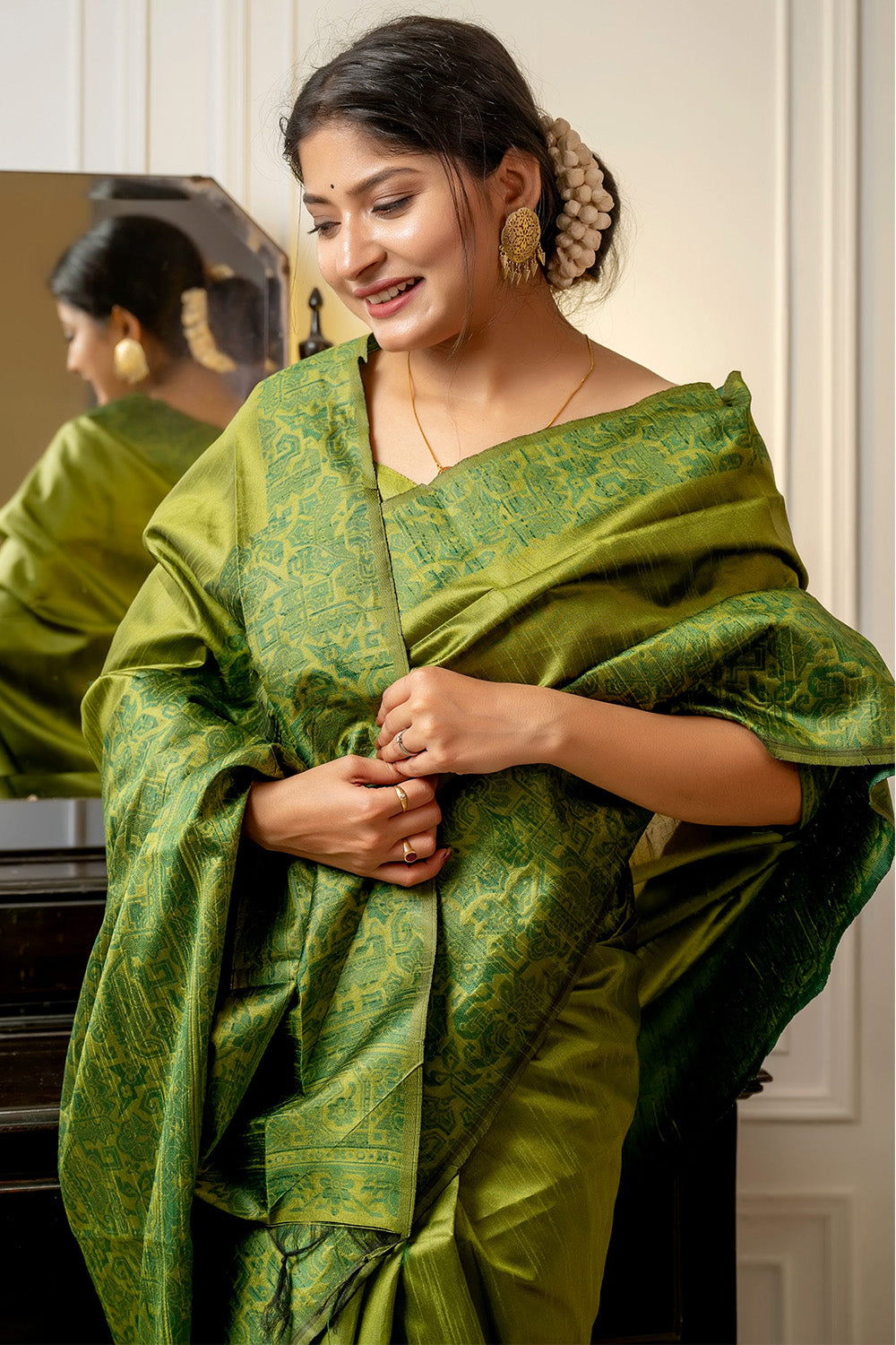 Olive Raw Silk Saree