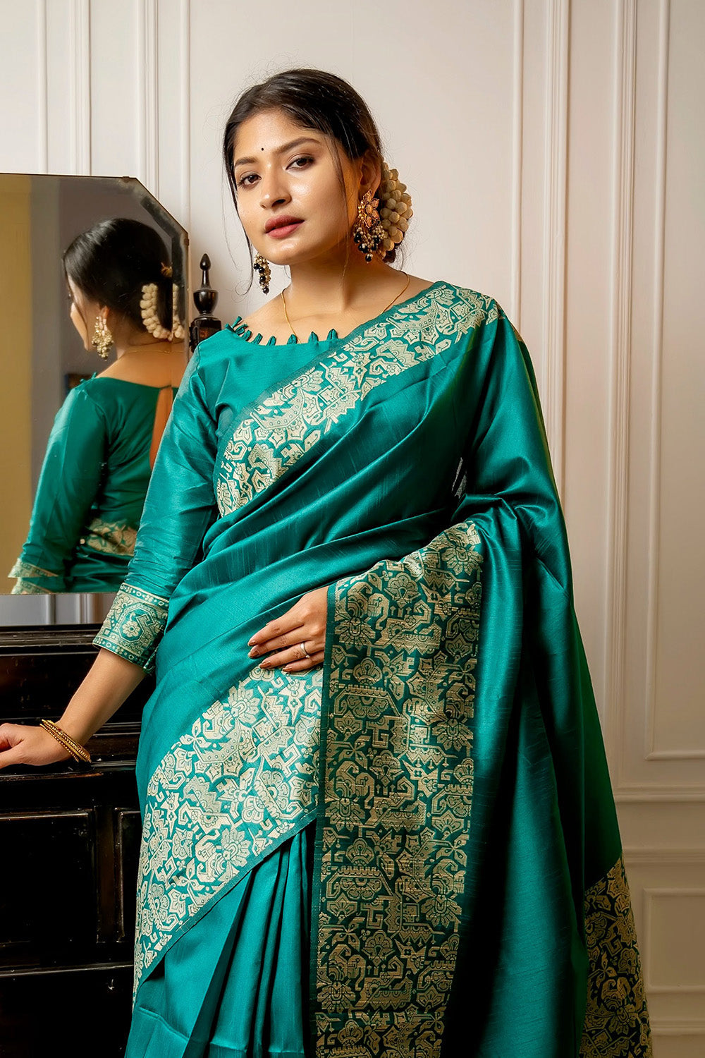 Rama Green Raw Silk Saree