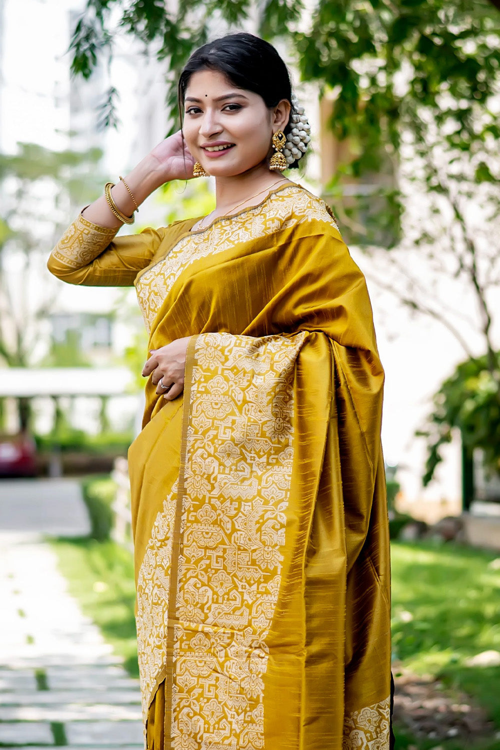 Mustard Yellow Raw Silk Saree