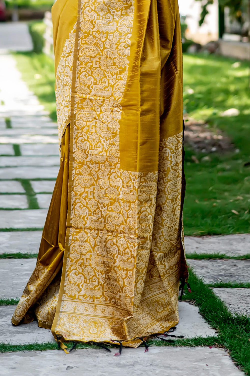 Mustard Yellow Raw Silk Saree