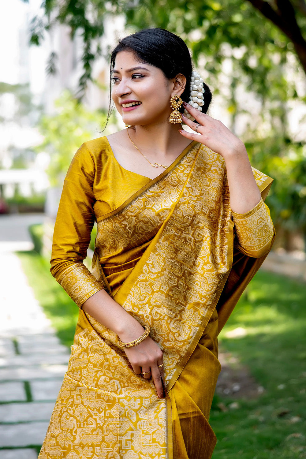 Mustard Yellow Raw Silk Saree