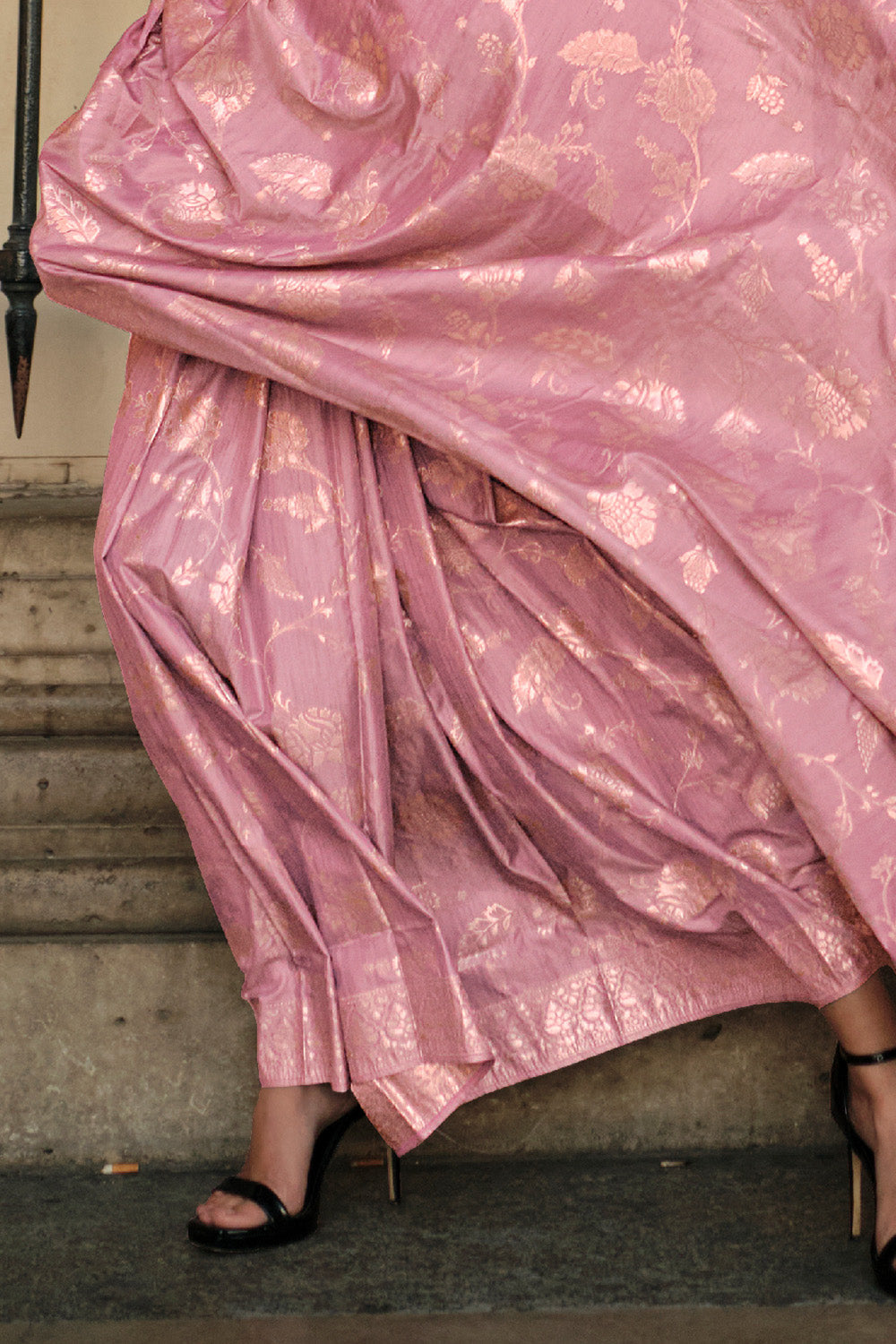 Purple Gota Zari Silk Saree With Blouse Piece