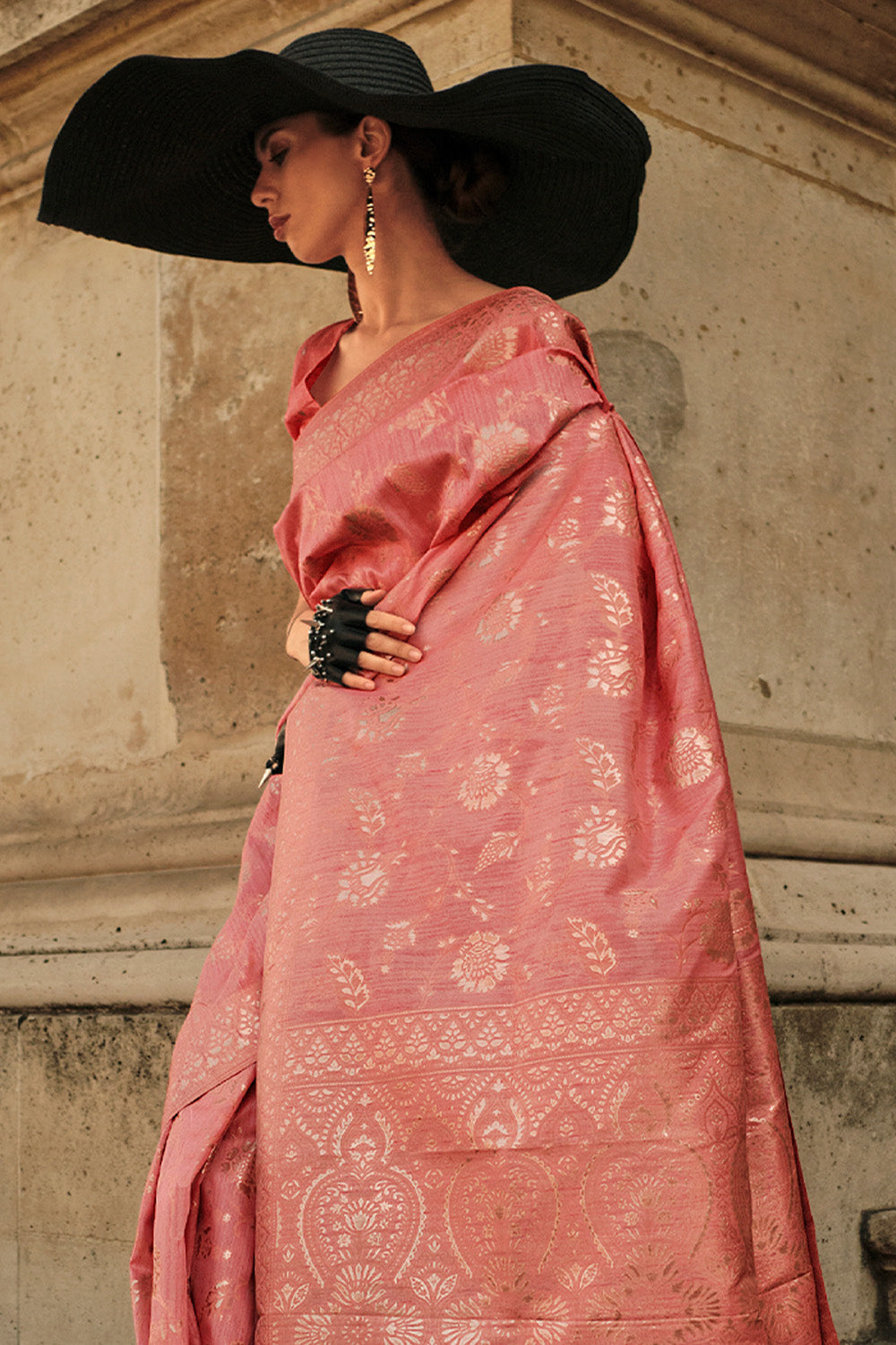 Red Gota Zari Silk Saree With Blouse Piece