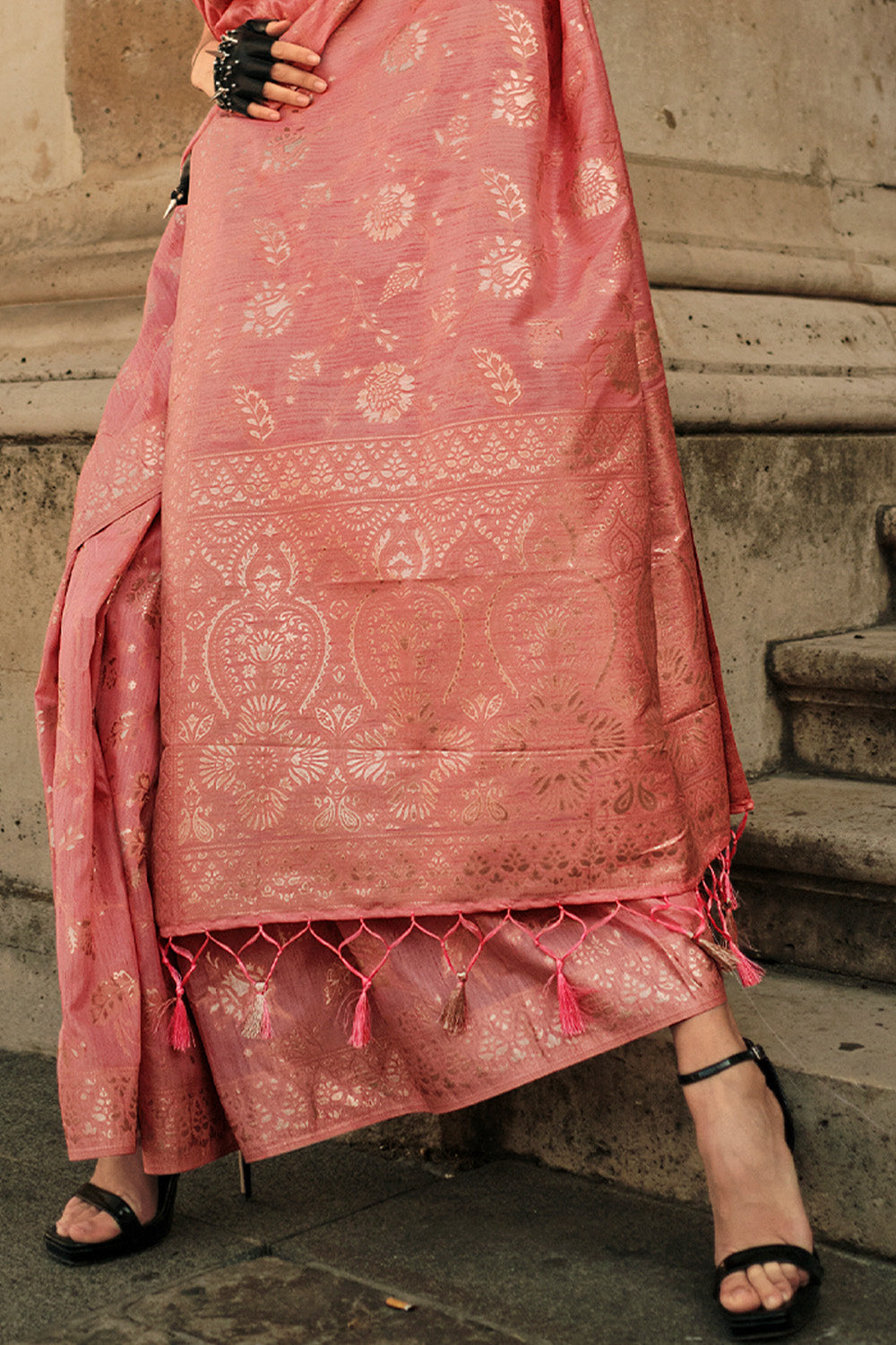 Red Gota Zari Silk Saree With Blouse Piece