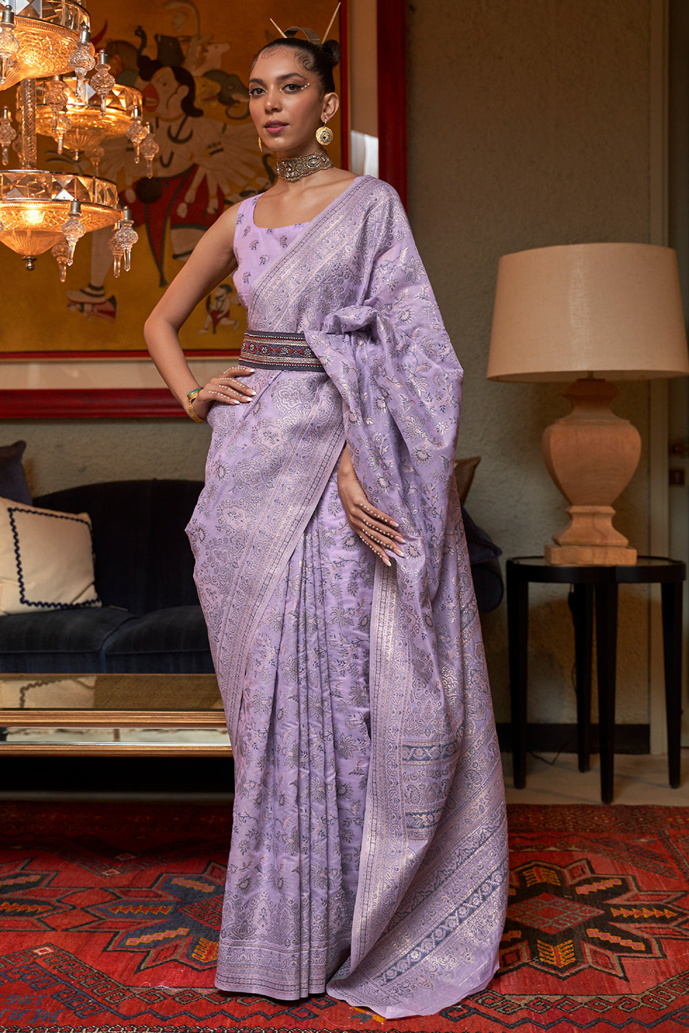 Pastel Lilac Kashmiri Cotton Saree