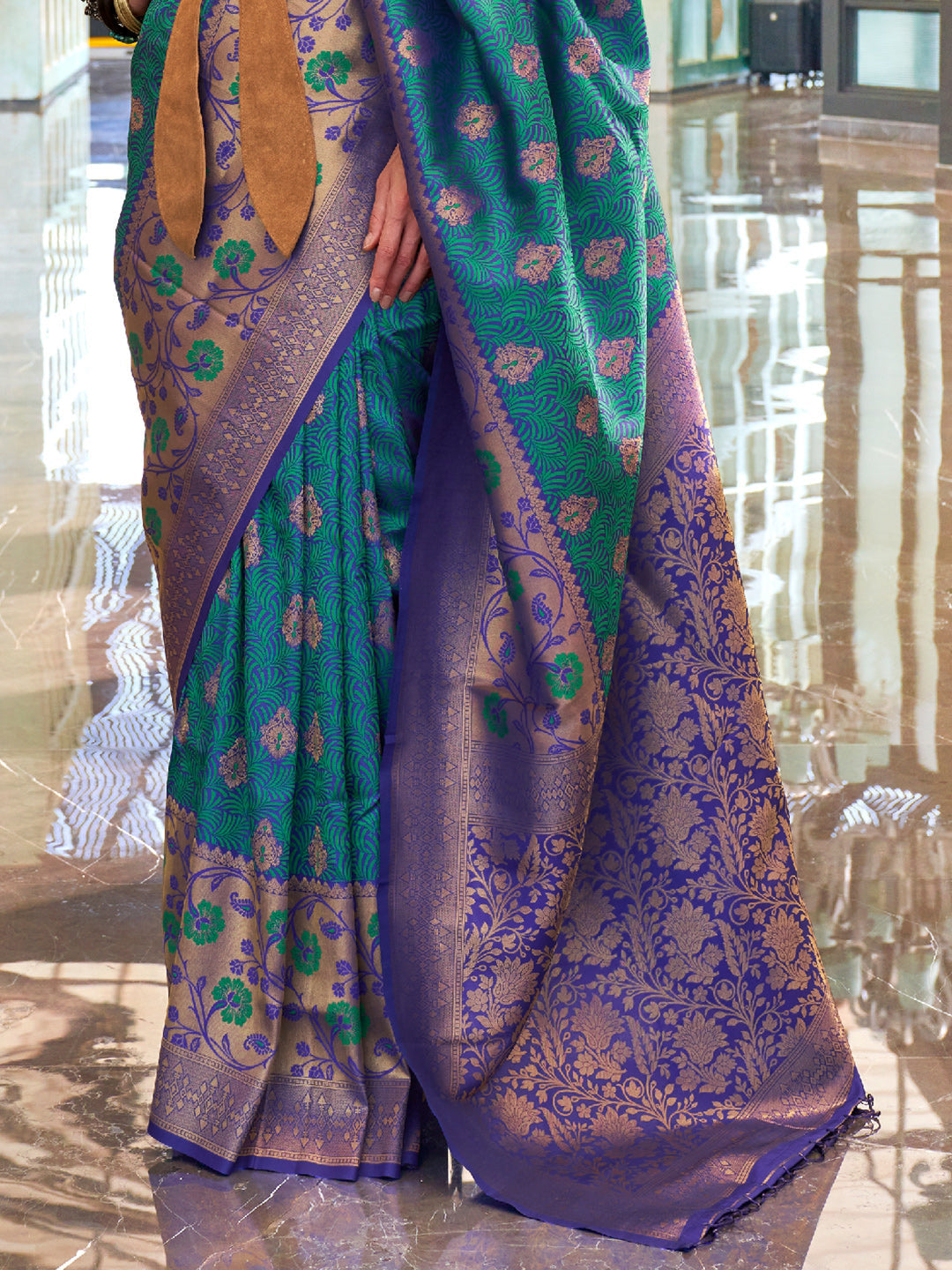 Teal Blue Banarasi Saree