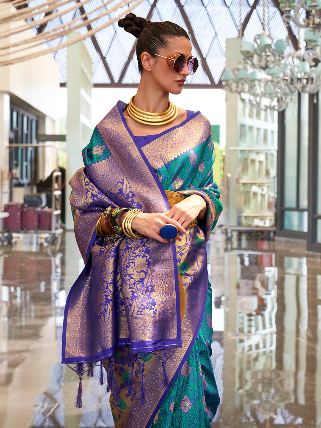 Teal Blue Banarasi Saree