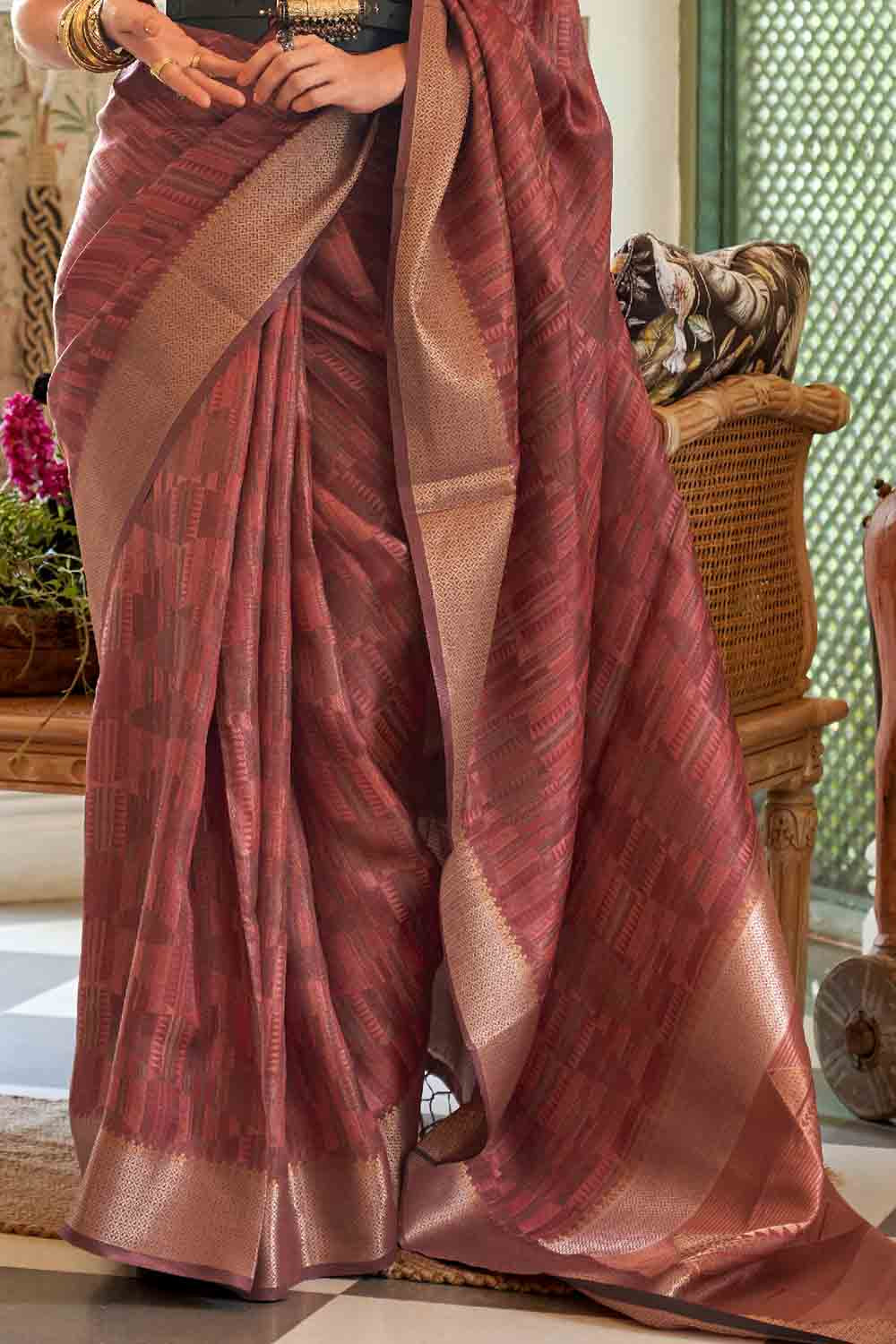 Buy Flamingo Pink Raw Silk Saree Nitaraa