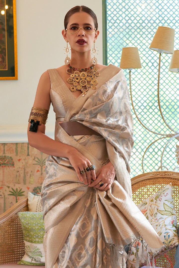 Buy Chic Grey Pure Silver Tissue Saree at www.zynah.co – ZynahDesign