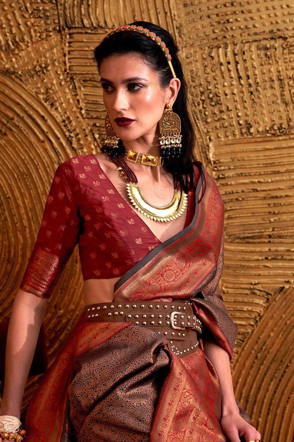 Maroon Silk Saree With Blouse Piece